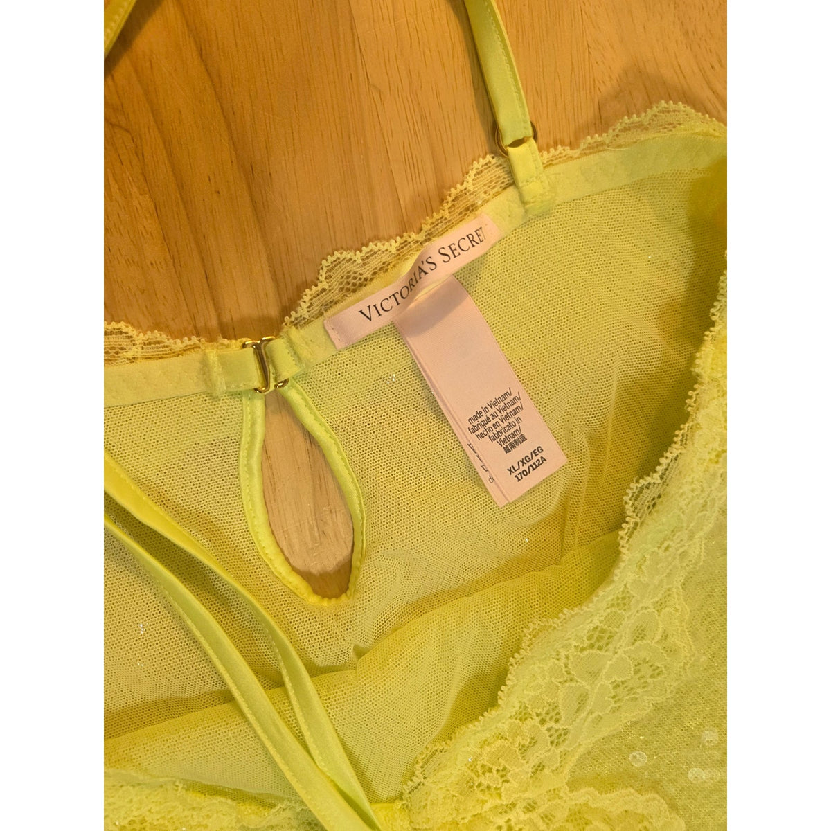 Viral Victoria's Secret lime green spaghetti strap sequin slip dress lace xl