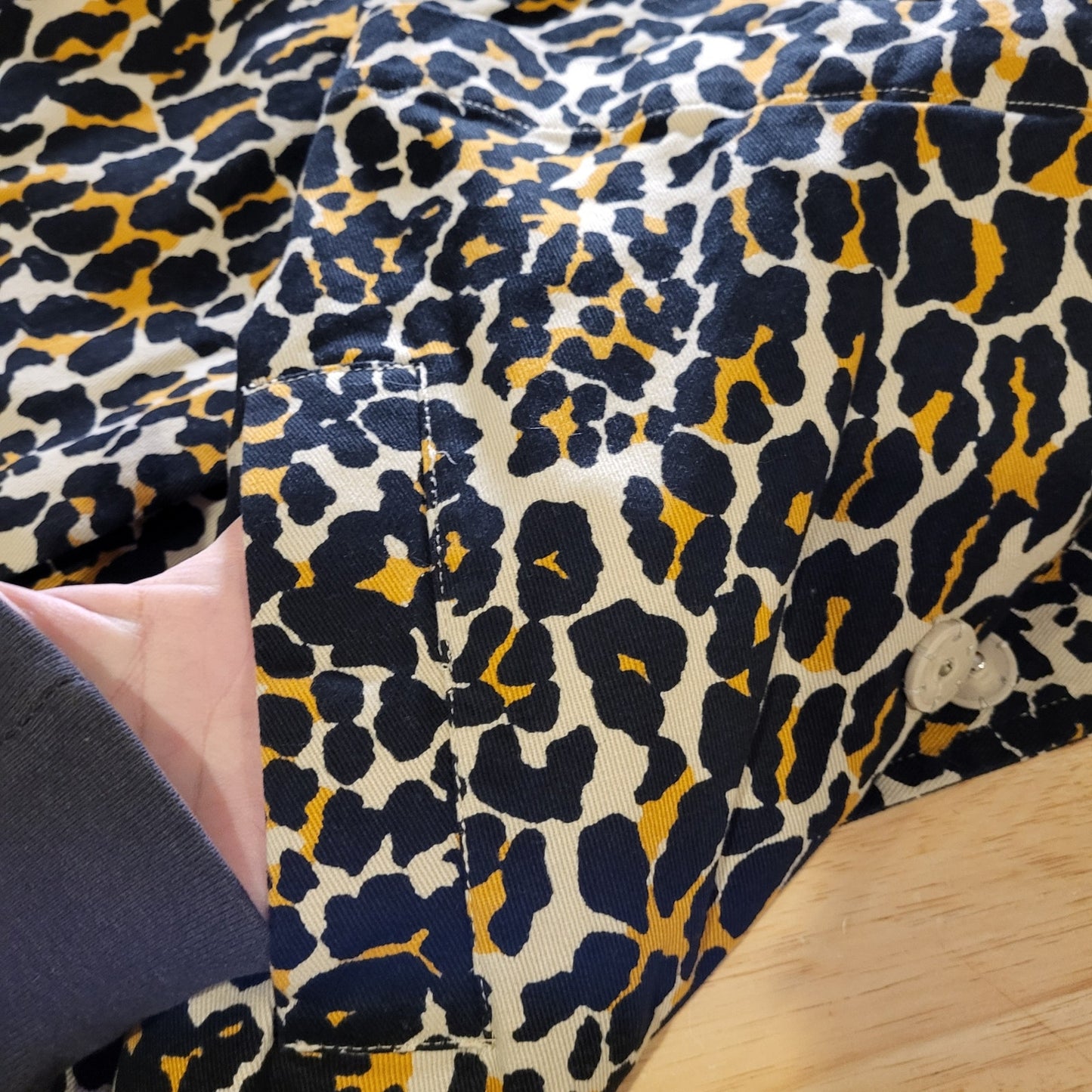 New York & Company 100% cotton leopard print midi  coat jacket denim x-small