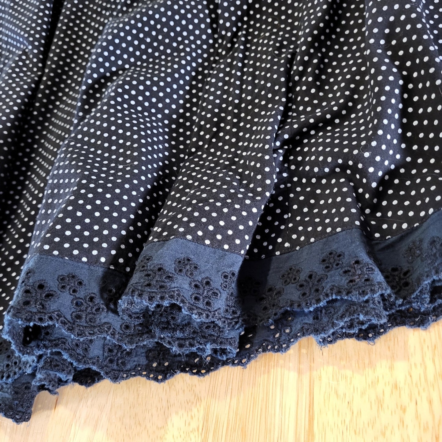 Cato 100% Cotton Size 10 Black Polka Dot A-line Knee Length Skirt Side Zip