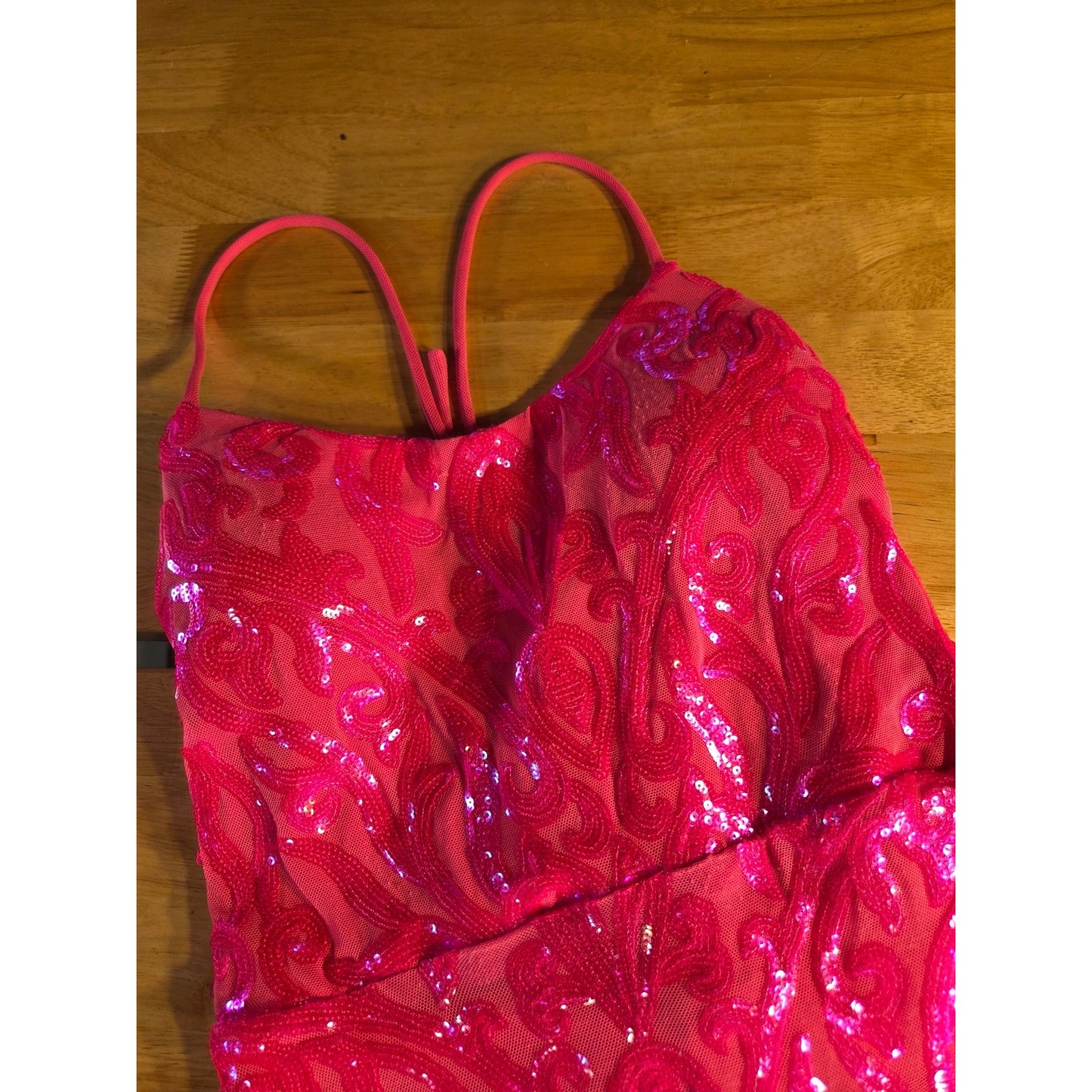 City Vibe neon pink bodycon spaghetti strap lace back dress stretch Mini 7