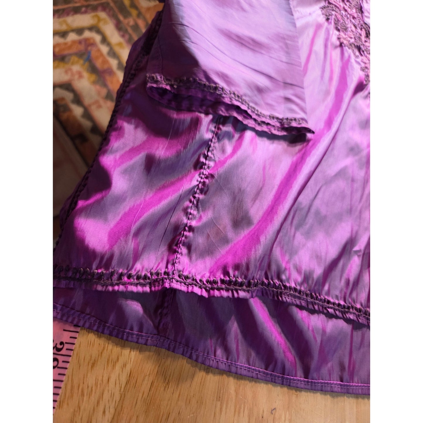 Satin hand Embroidered Iridescent Pink Heart Floral Motif Large Long Sleeve
