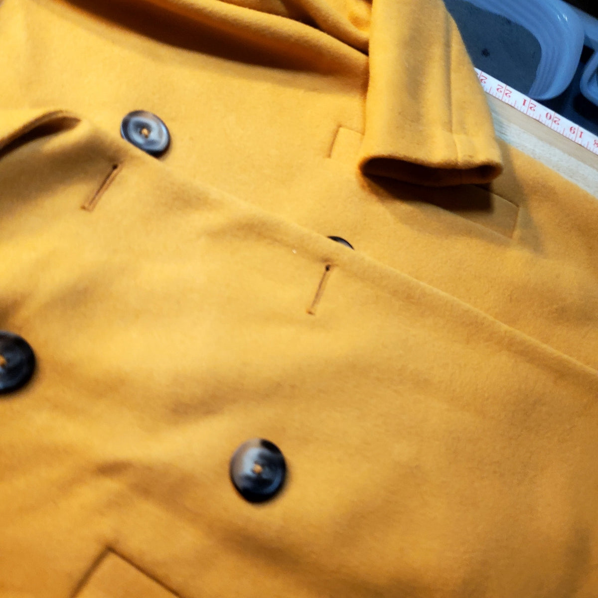River Island Mustard Yellow Wool Blend Pea Coat Black Buttons Medium