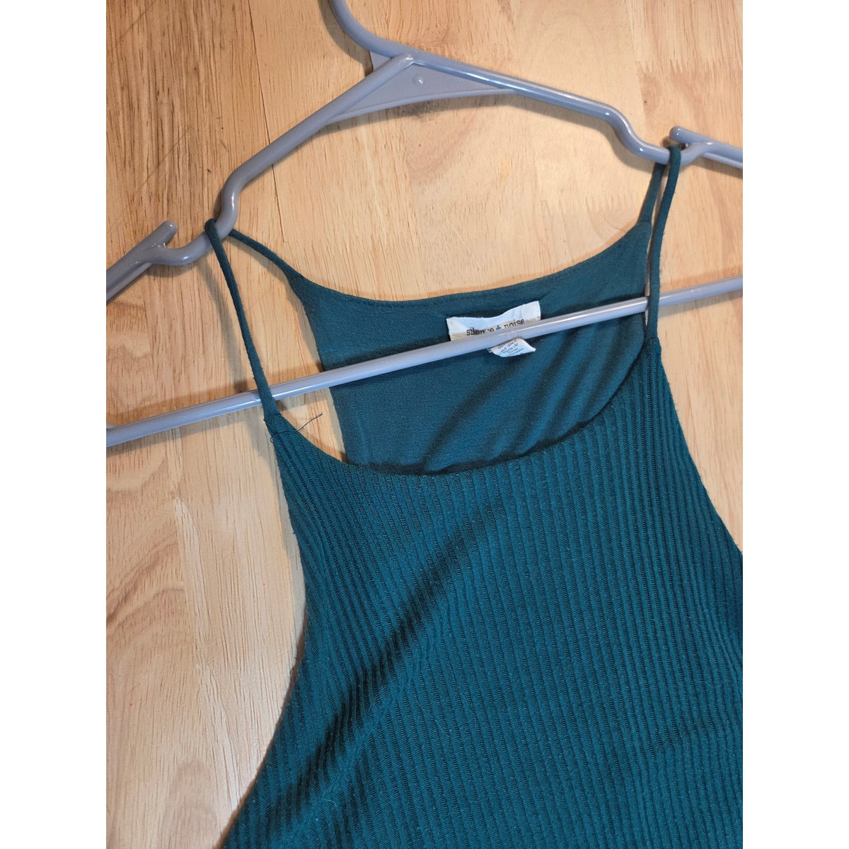 Silence + Noise emerald green sleeveless A-line jersey knit ribbed dress medium