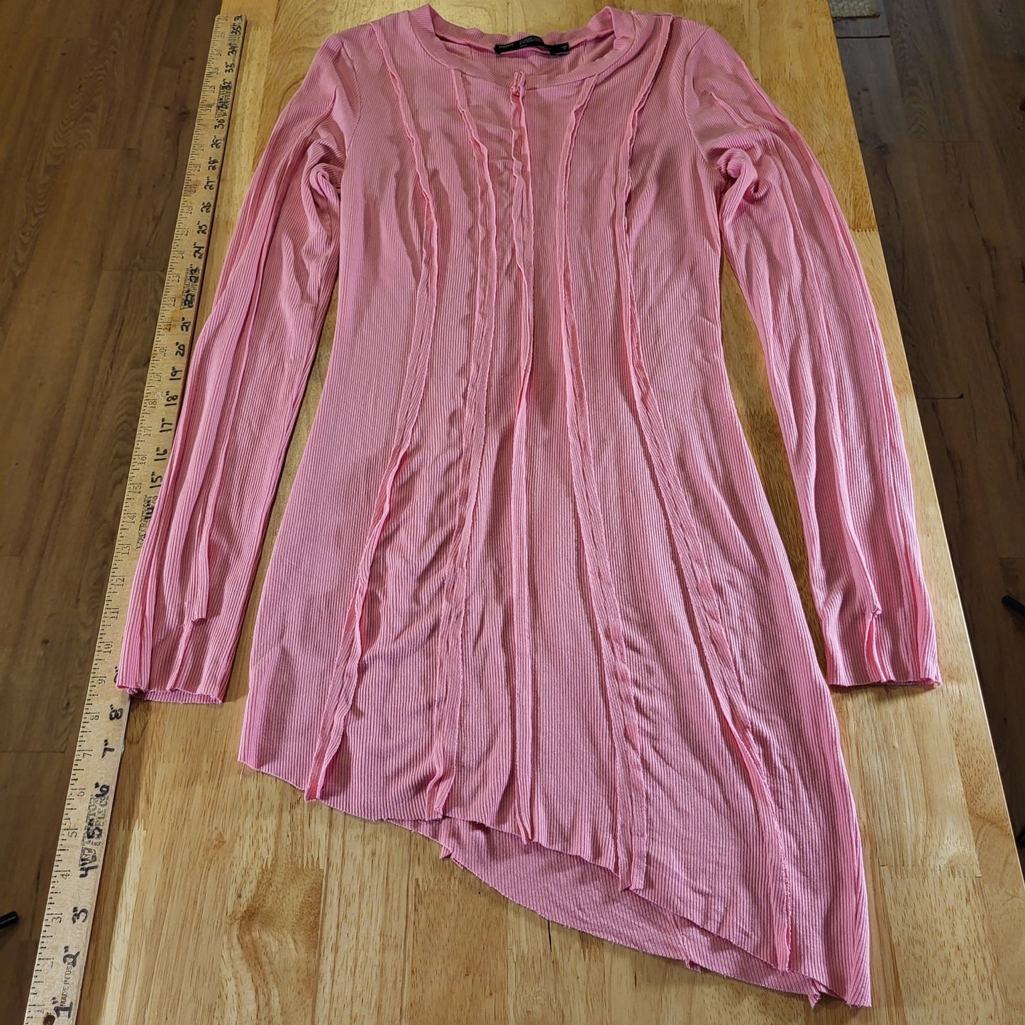 Finesse Pink Jersey Long Sleeve Asymmetrical Hem Stretch Crew Neck