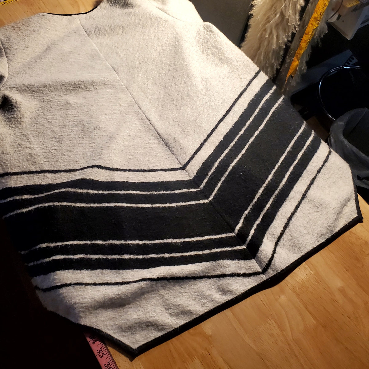 Elevenses size medium wool blend asymmetrical hem gray and black striped jacket