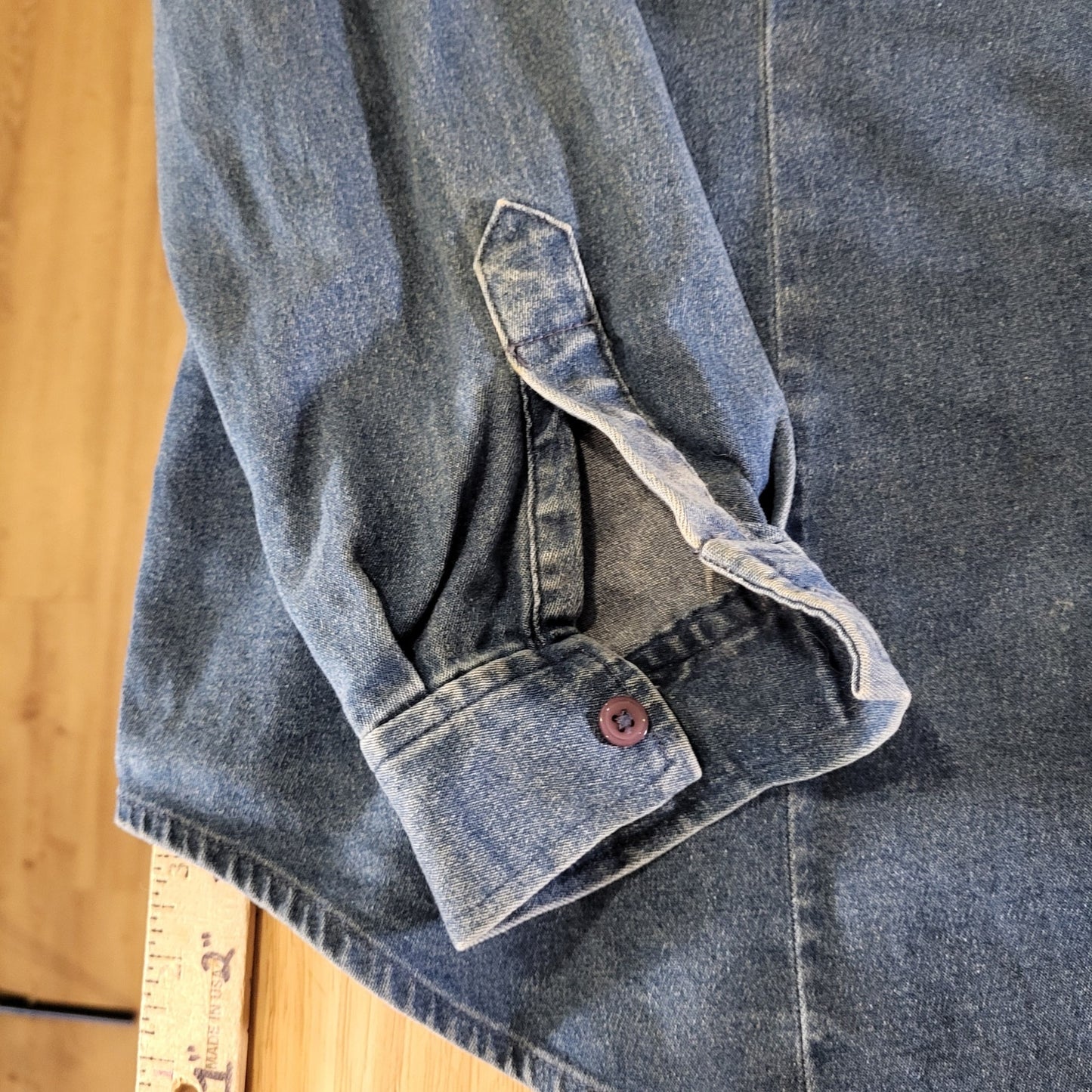 Van Heusen Denim Collared Button Down Cotton Ruffle Detail Medium Stretch