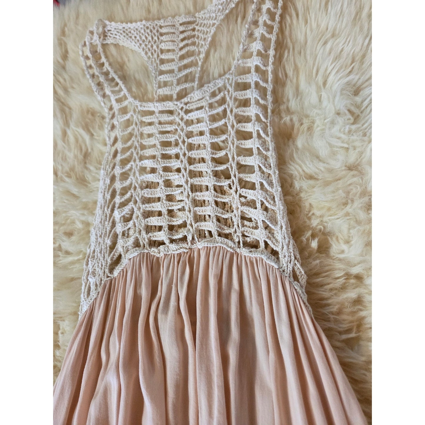 Millau rayon blend pink Satin dress crochet top tank sleeveless medium