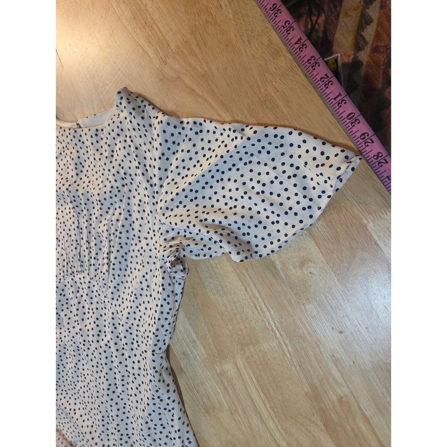 GB brand white polka dot flutter sleeve open back knee length dress size large