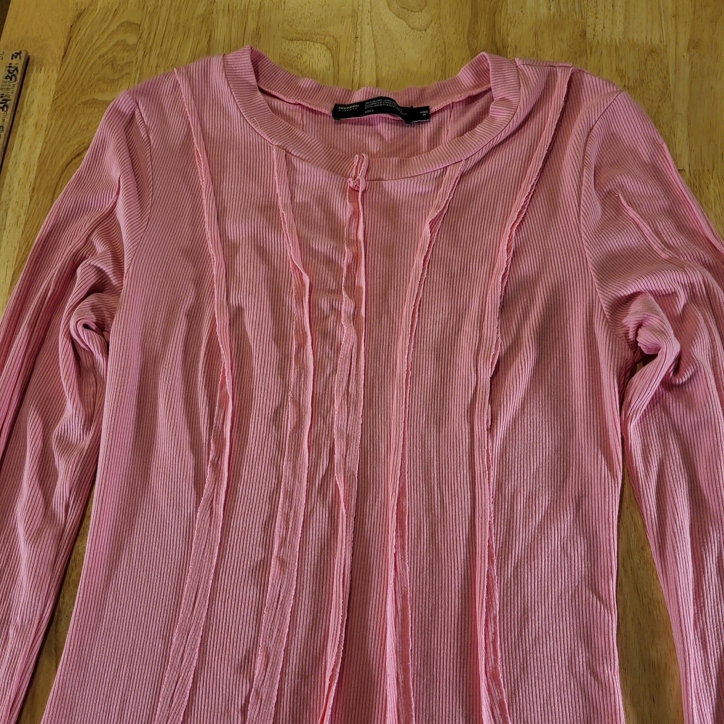 Finesse Pink Jersey Long Sleeve Asymmetrical Hem Stretch Crew Neck