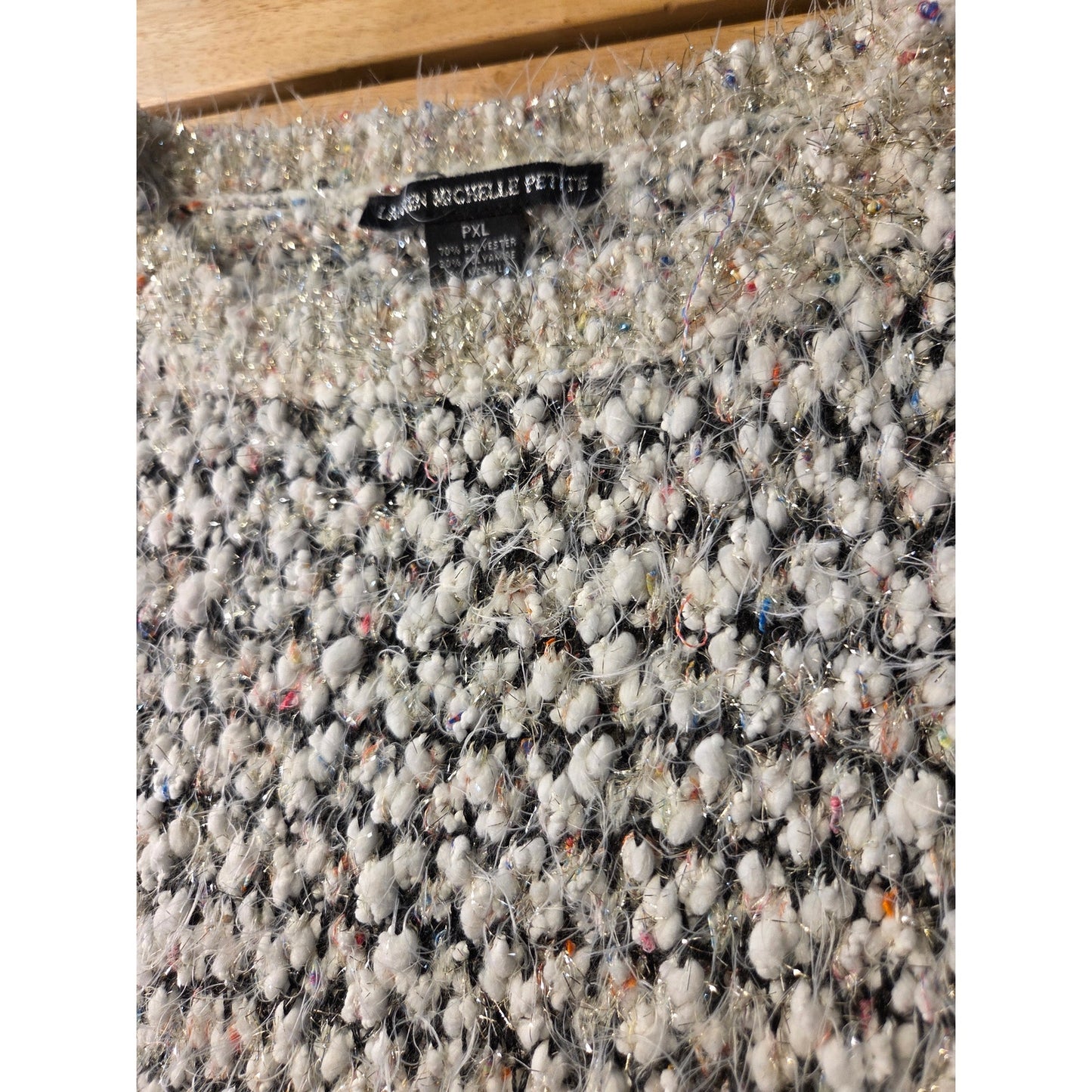 Lauren Michelle Petite PXL Chunky Metallic Knit Sweater Silver Black White