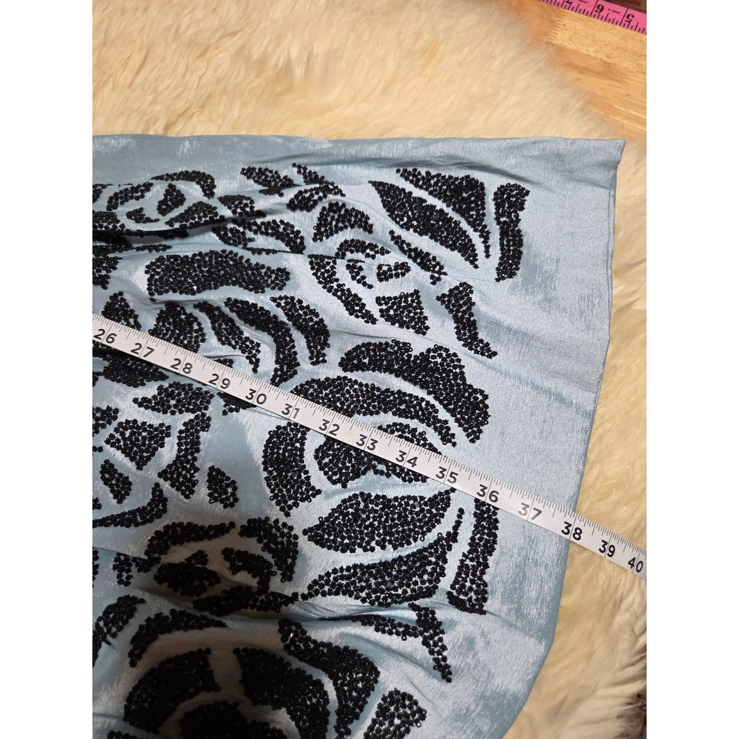 Baby Blue Sleeveless Black Sequin Embellishments Tea Length Fit Flare Princess