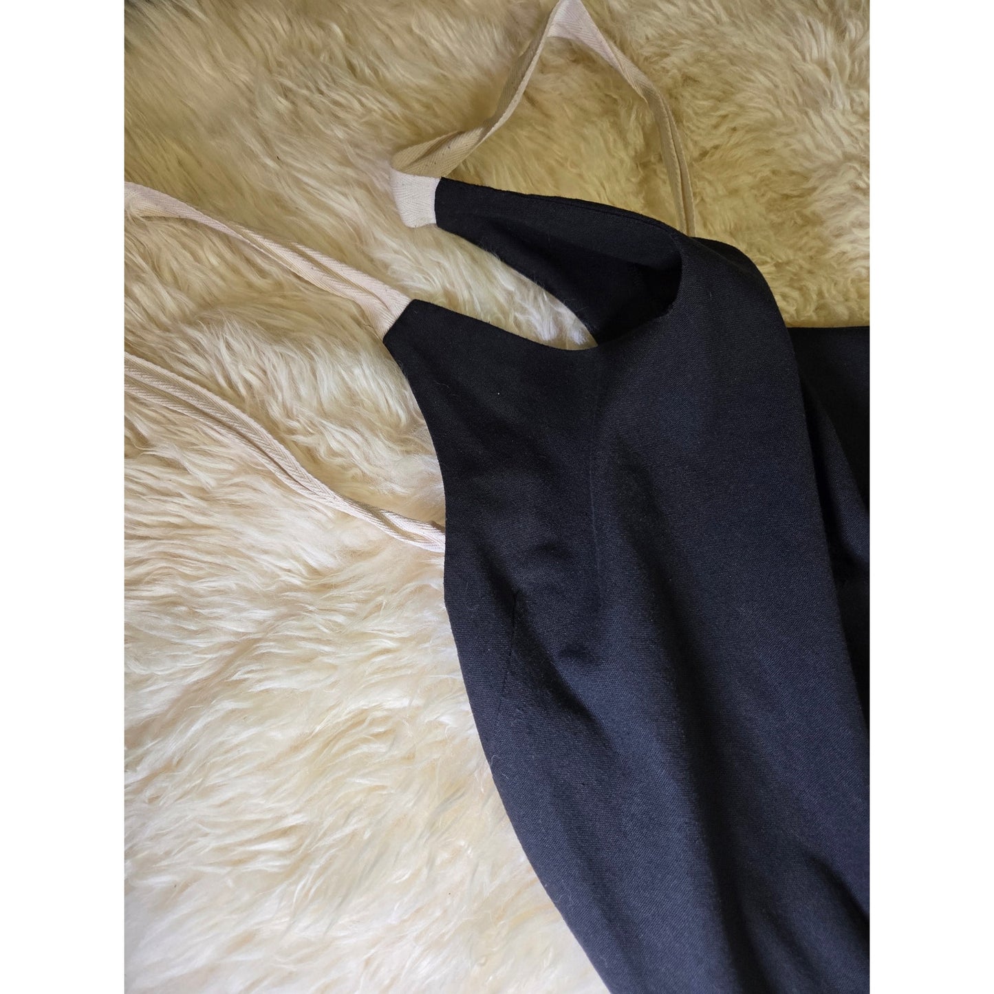 Unbranded black cotton maxi dress adjustable twill tape straps cream V neck