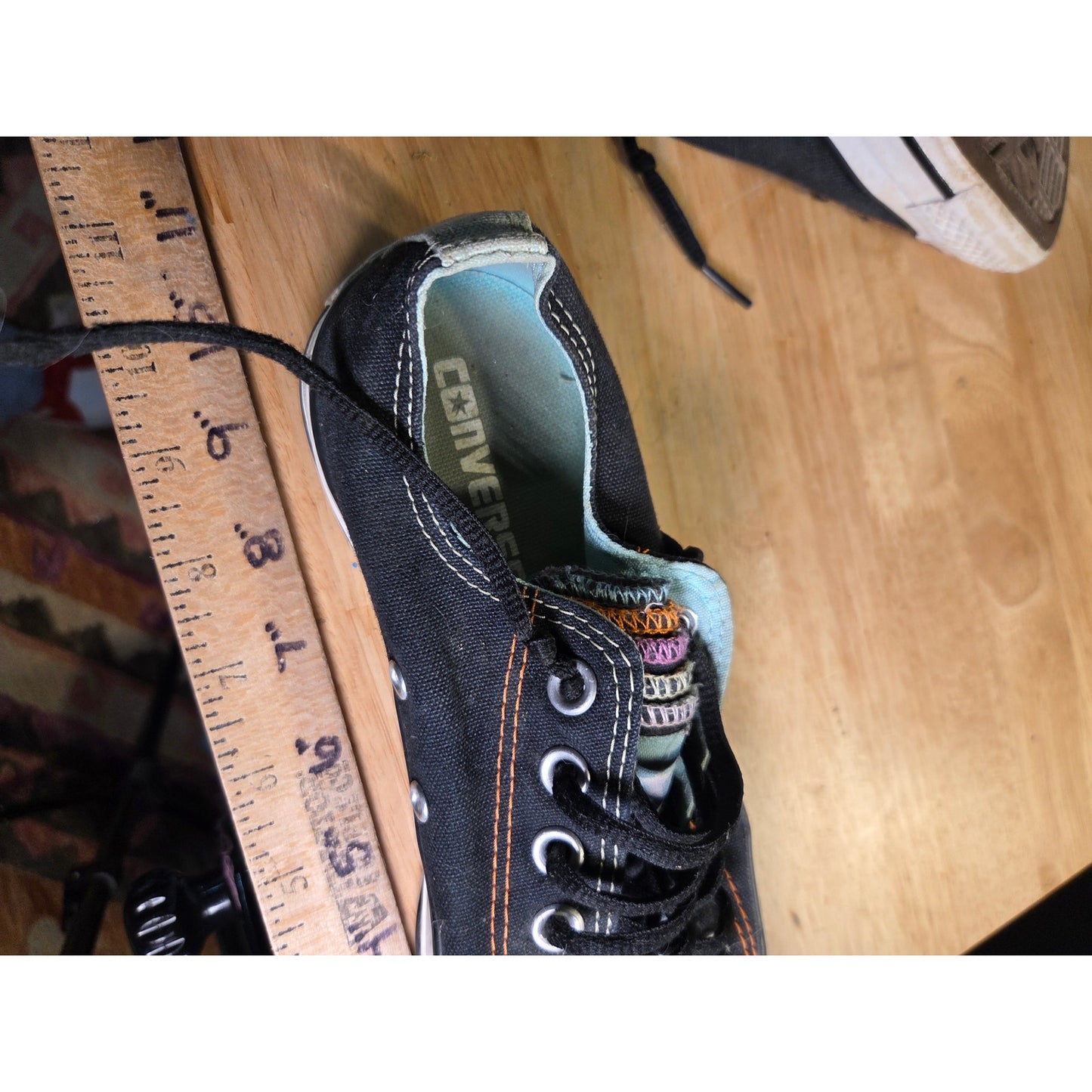 Converse Chuck Taylor Black Low Cut Size 7 Women's Colorful Tongue Detail Canvas
