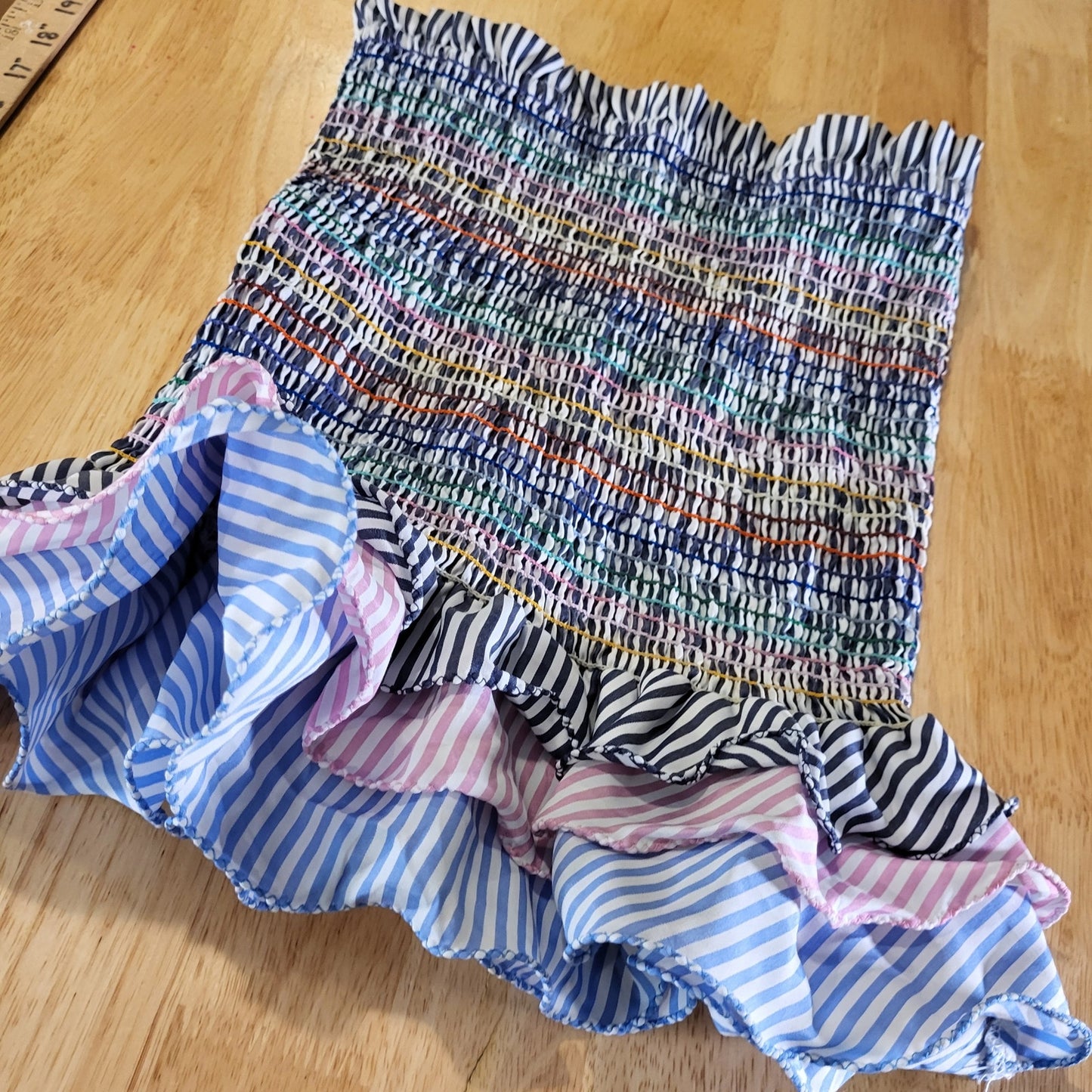 DO+BE Sheered Elastic Tube Top Colorful Striped Ruffle Cotton 15" Long 12" bust