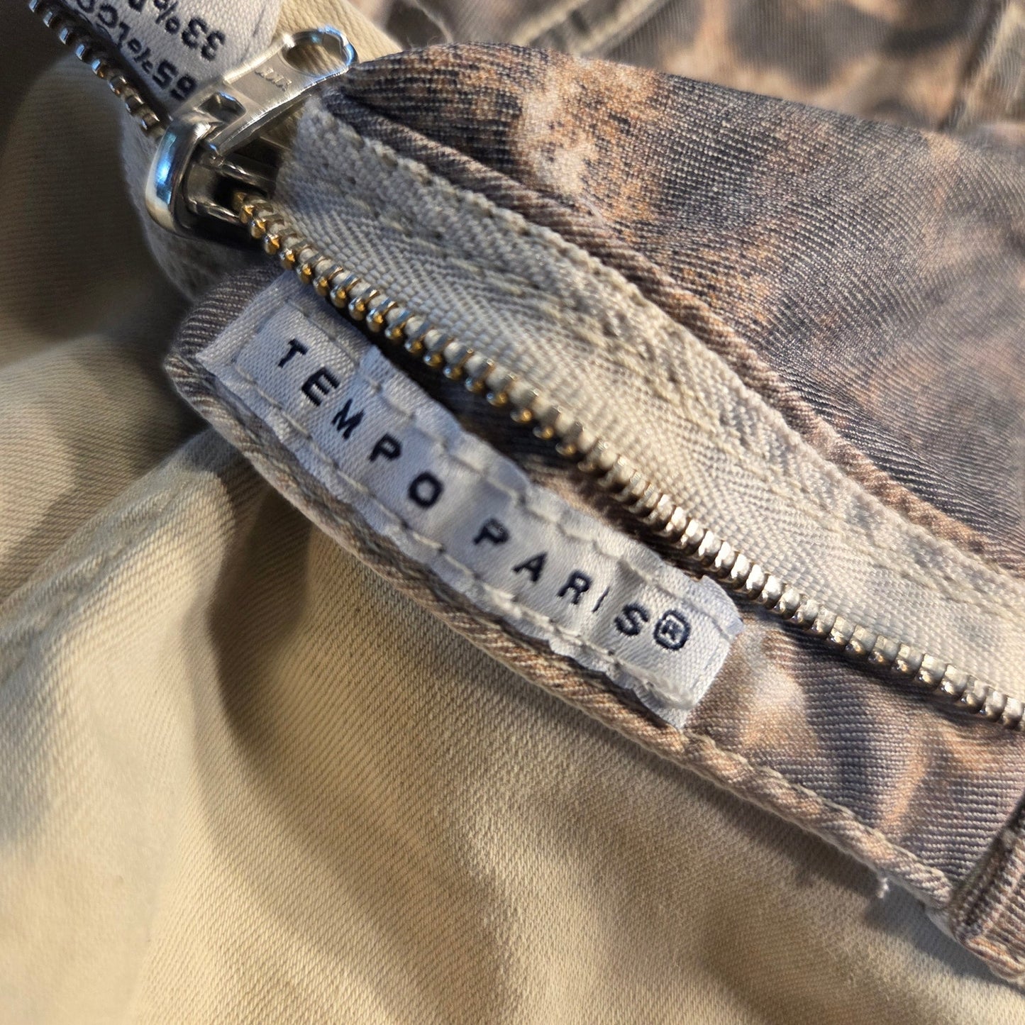 Tempo Paris Cotton Blend XL/42 Reversable Khaki Animal Print Straight Leg Pants