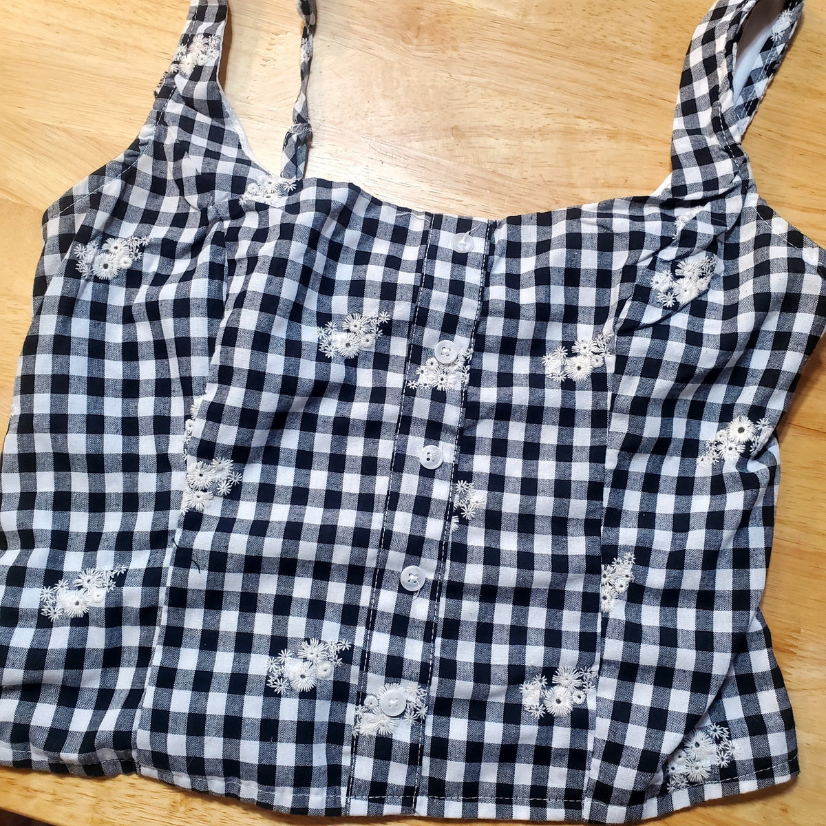Lotus & Lavender 100% Cotton Gingham corset tank top eyeletted black &white Lrg