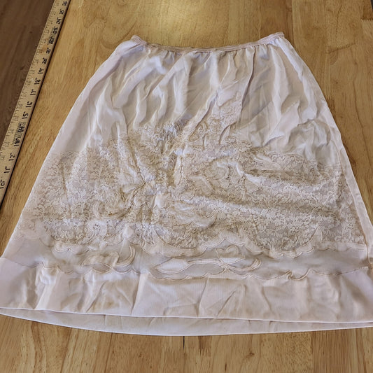 Pink vintage lace slip skirt burnout cutout medium