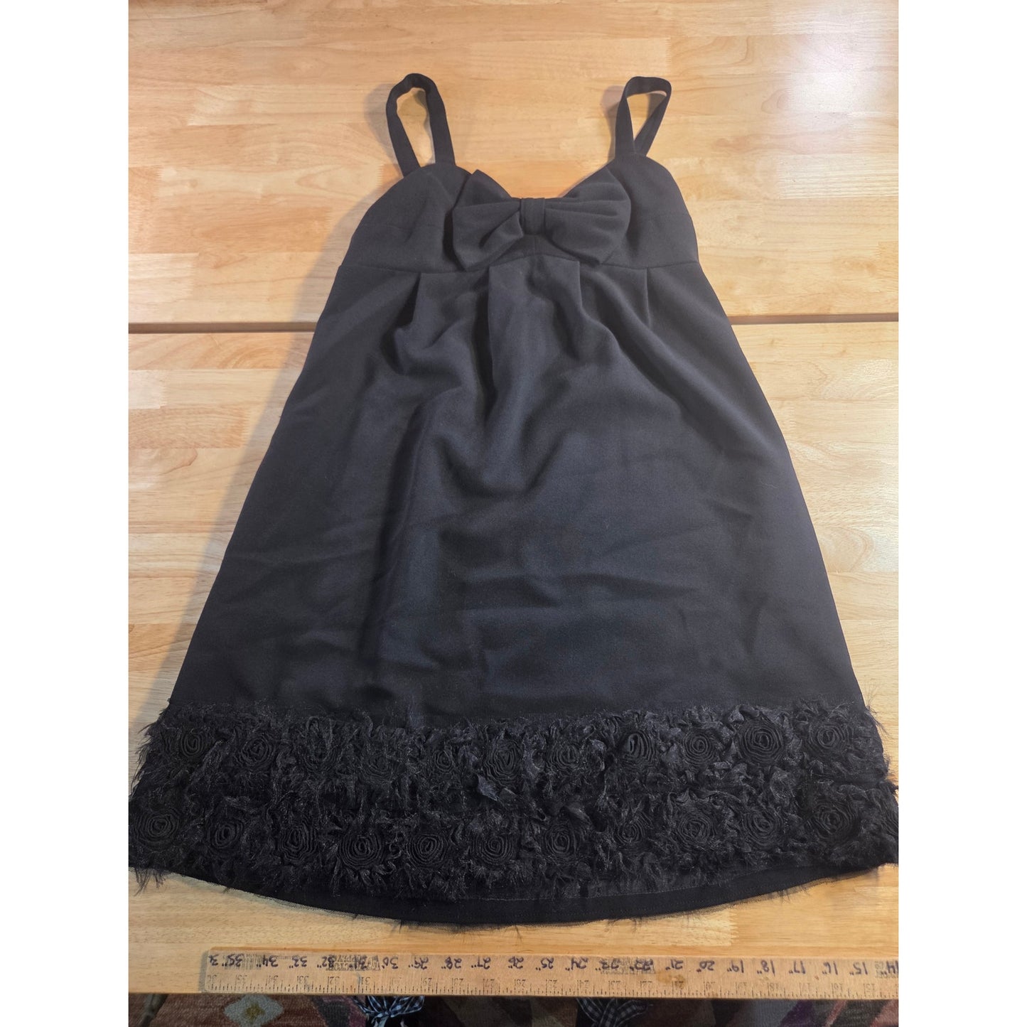 Sara Campbell Little Black Dress Adjustable Straps Floral Detail Size 6
