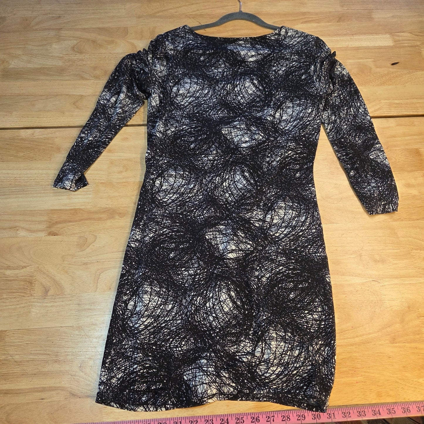 Espresso XL pencil dress long sleeve black white midi ruched graphic stretch