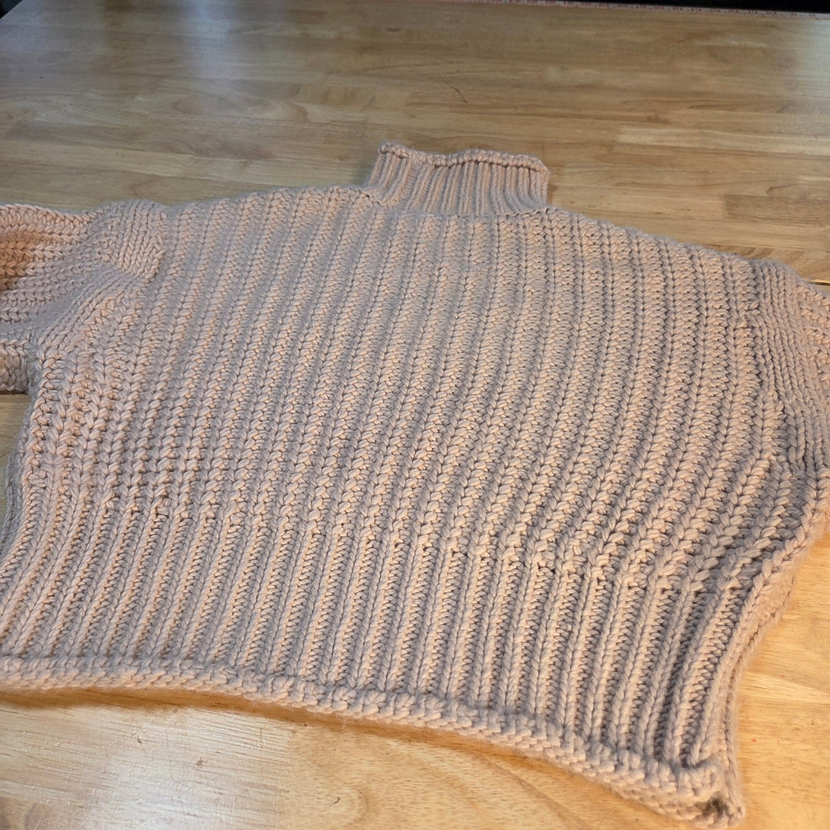 H&M Beige Chunky Knit Mock Neck Sweater Wool Acrylic Blend XS