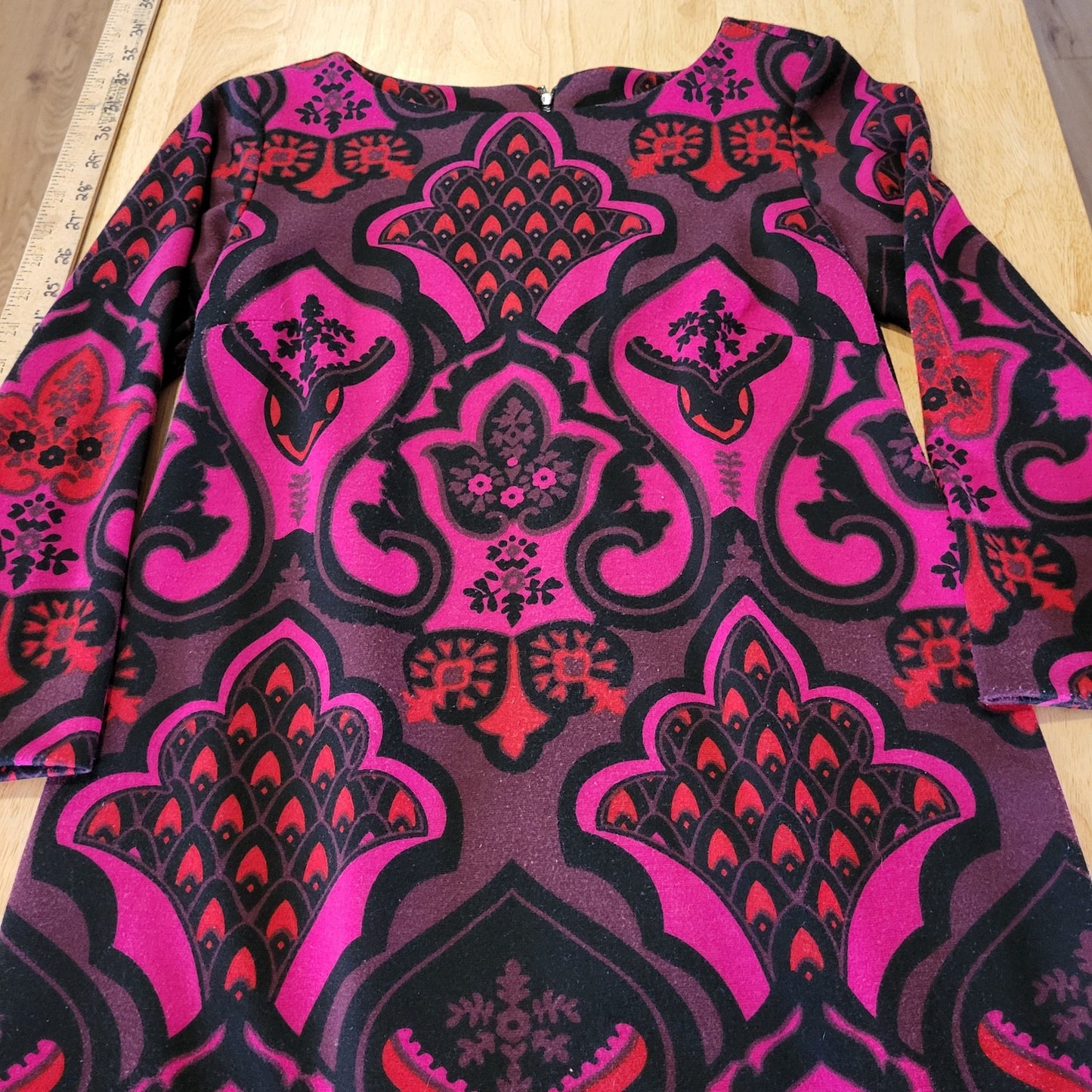 Taylor Pink Paisley Print Knit Pencil Dress Long Sleeve Midi 16" P2P