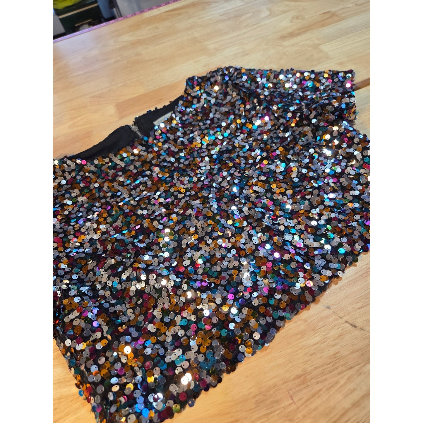 Charlotte Russe extra large sequin crop short sleeve party blouse colorful disco
