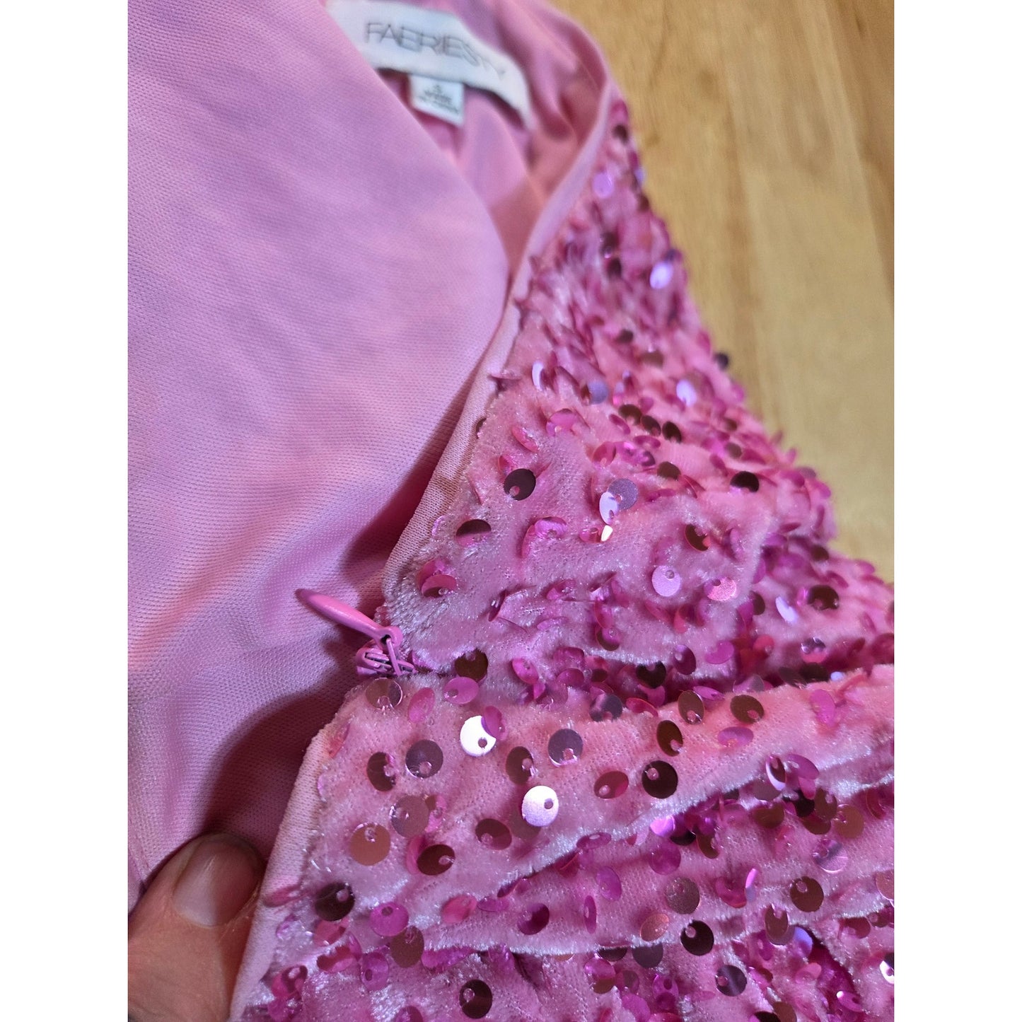 Faeriesty 1 shoulder Skater Mini Dress Elastic Waist Pink Velvet Sequin