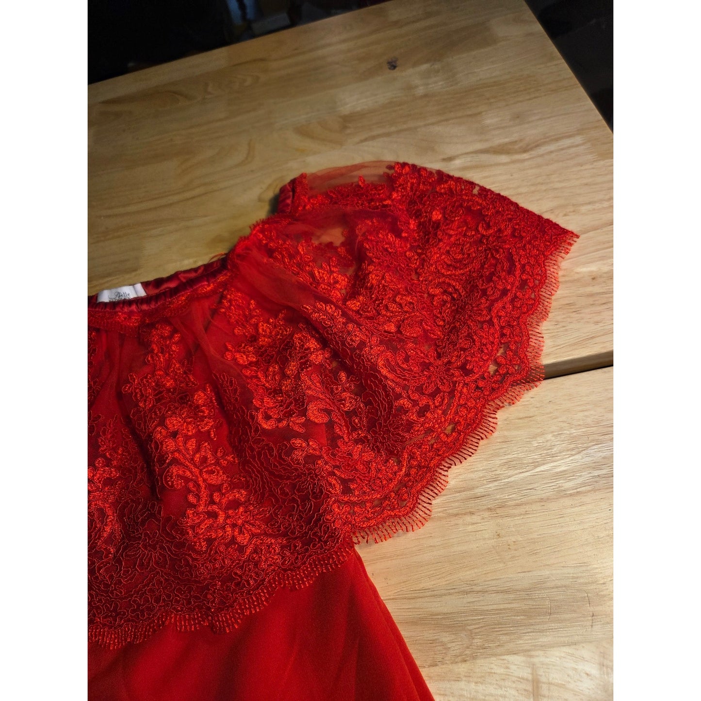 Badgley Mischka Belle Red Bardot Lace Body Con Midi Dress US size 10