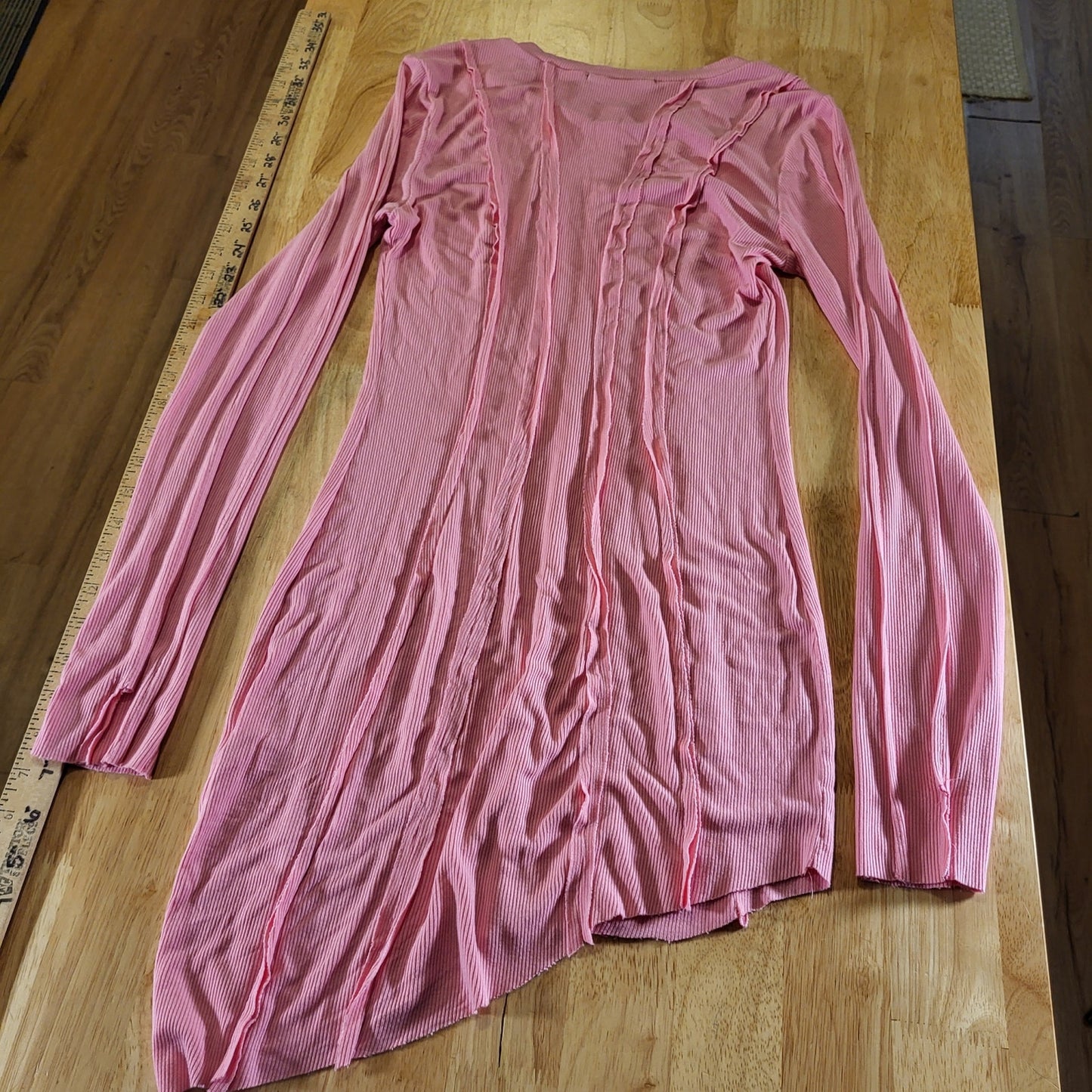 Finesse Pink Jersey Long Sleeve Asymmetrical Hem Stretch Crew Neck