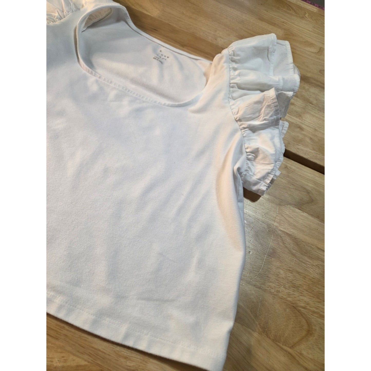 A new day white jersey knit shirt puff sleeve stretch t-shirt  large