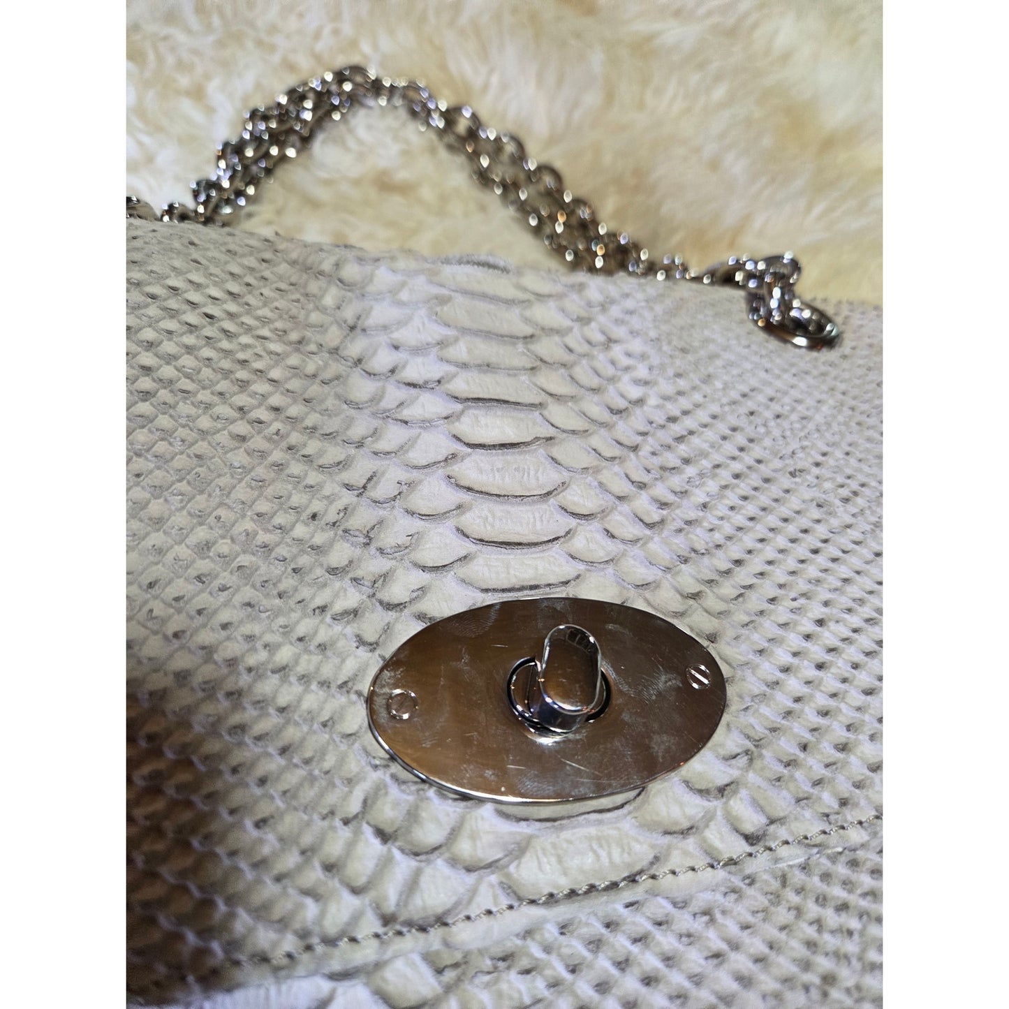 Doncaster Made IN Italy GRAY Alligator Bag Silver Chain Hardware 8" X 12"