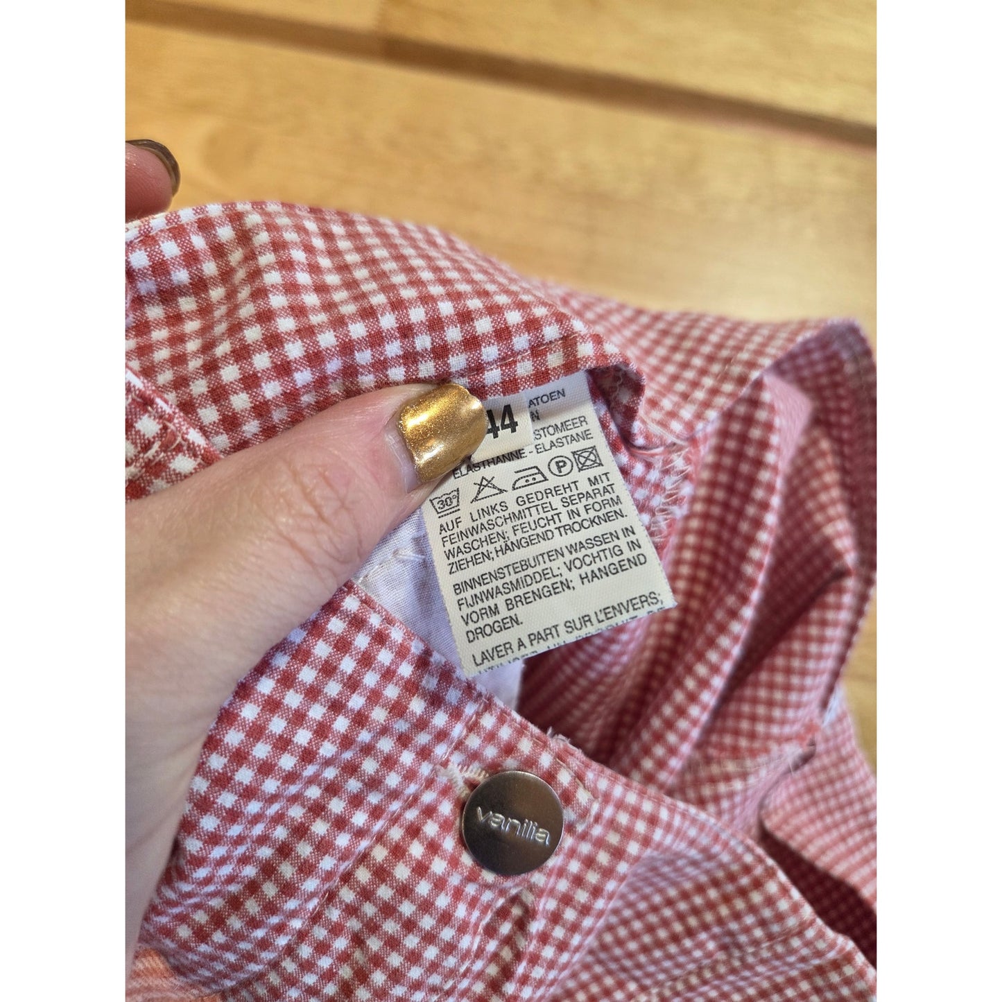 Vanilla cotton stretch red gingham cigarette pants zipper pocket size 44