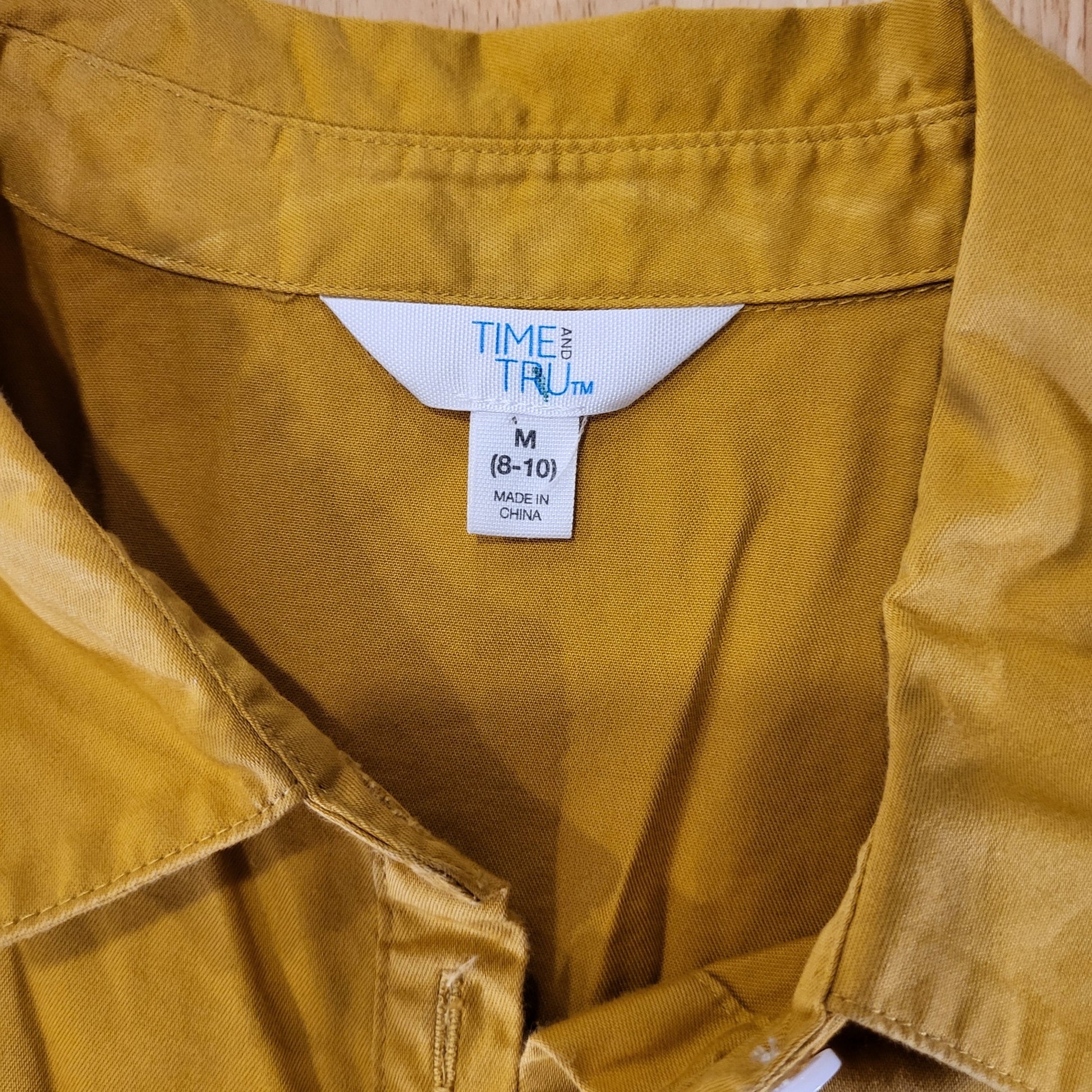 Cotton colored mustard yellow tiered ruffle button down cap sleeve 8/10 20" P2P 