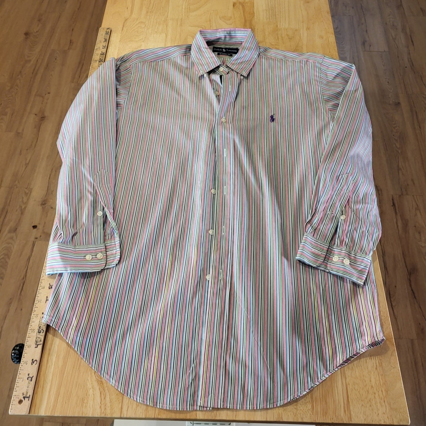 Ralph Lauren Pink Colorful Striped Button Down Collared Shirt Size 15 32/33