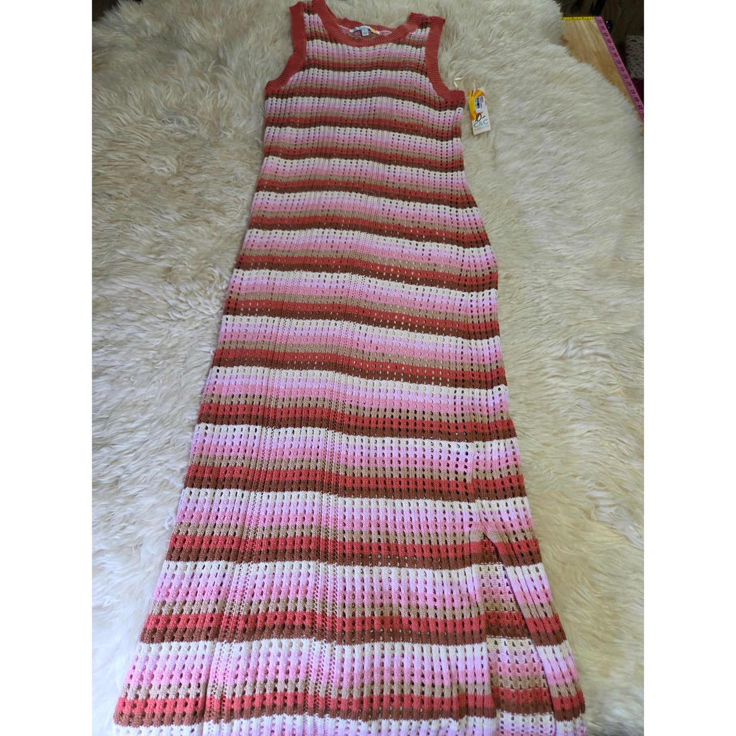 C & C California Neapolitan Crocheted Striped Pastel lined beach cover dress