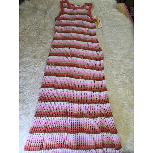 C & C California Neapolitan Crocheted Striped Pastel lined beach cover dress
