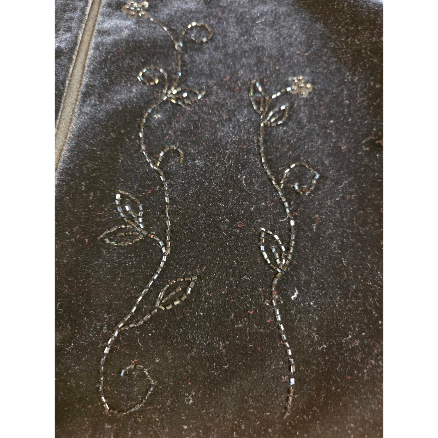 Vintage Black Velvet Mandarin Collar Cap Sleeve Beaded size 14 20" P2P