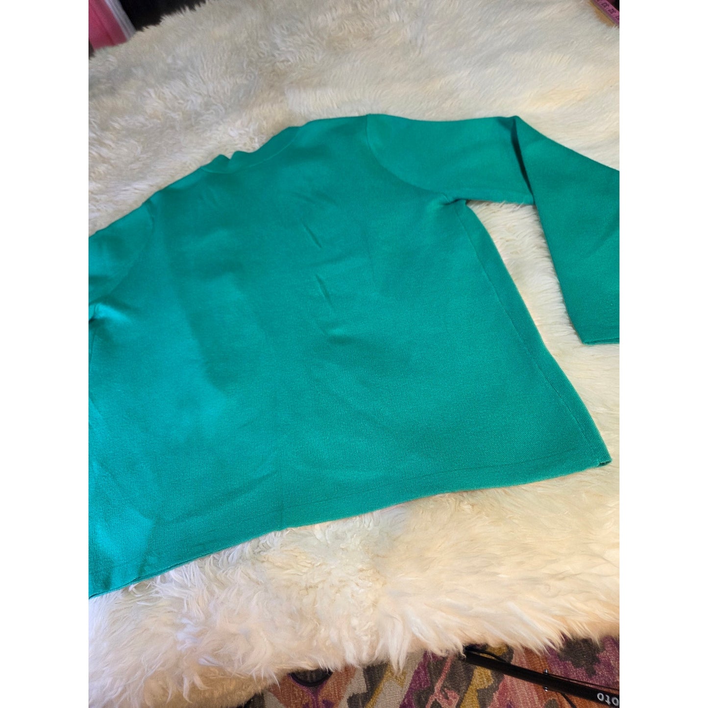 Jones New York Kelly Green Gold Button Detail Sweater Viscose Blend Large