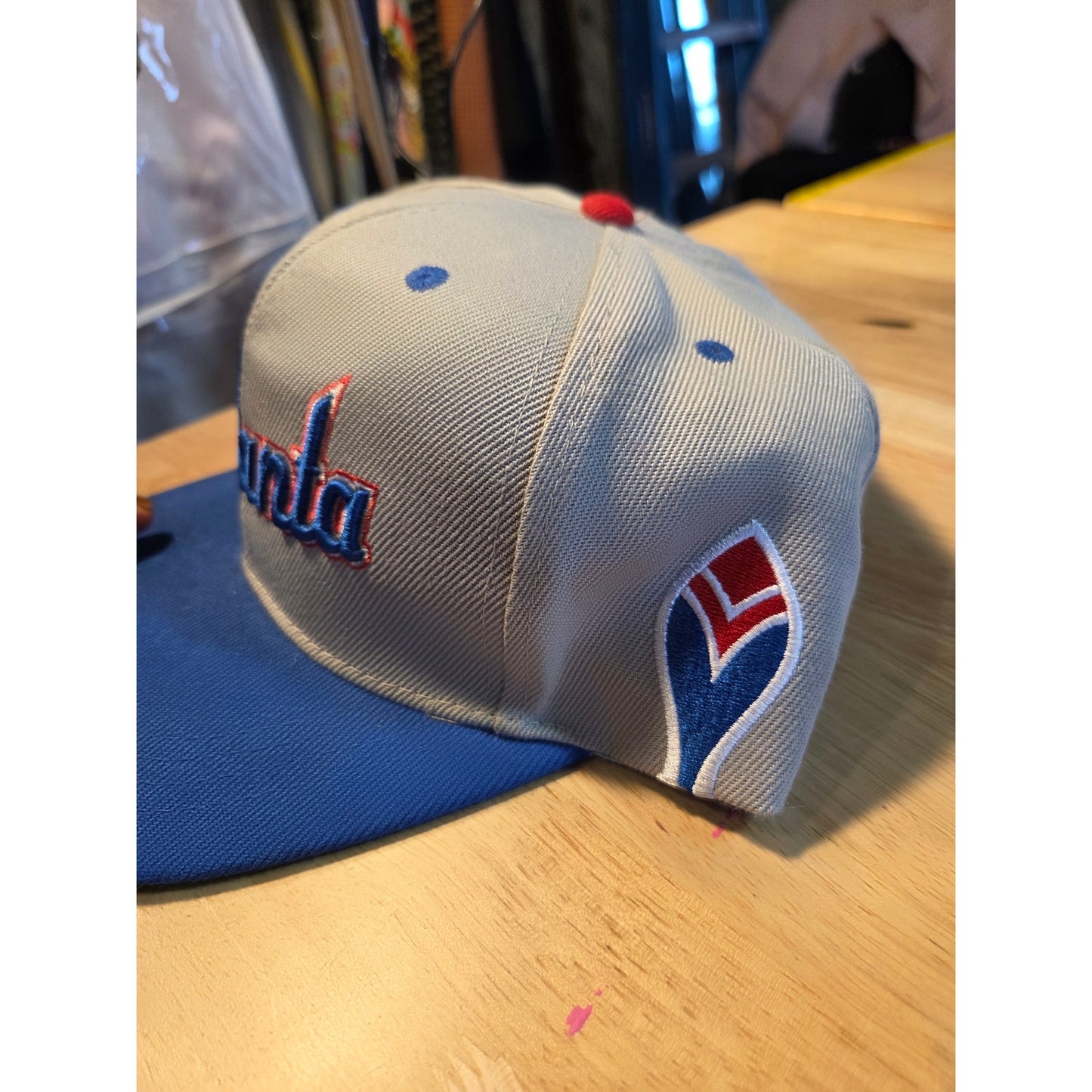 Gray Atlanta snapback baseball hat contrast embroidery blue bill red embroidery