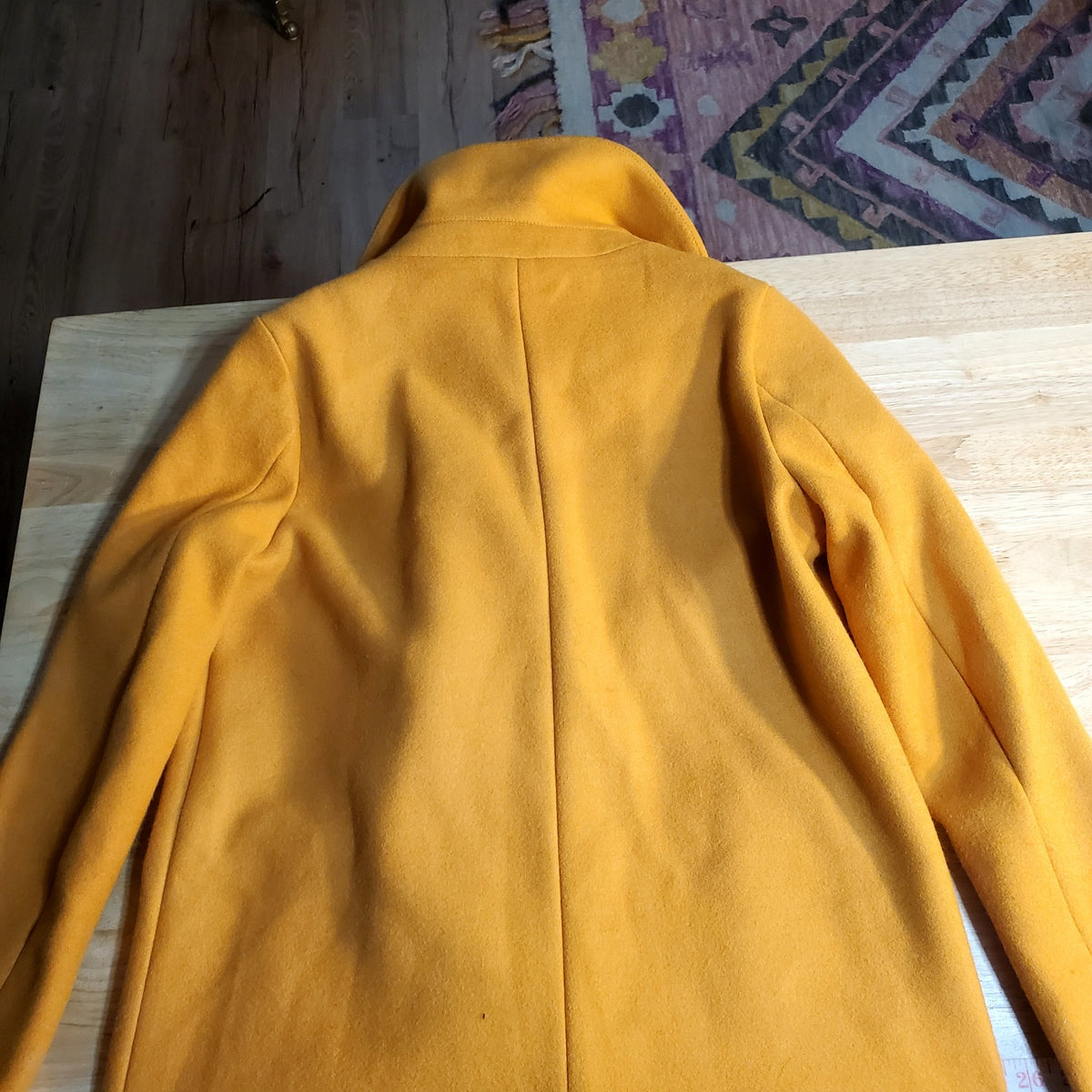 River Island Mustard Yellow Wool Blend Pea Coat Black Buttons Medium
