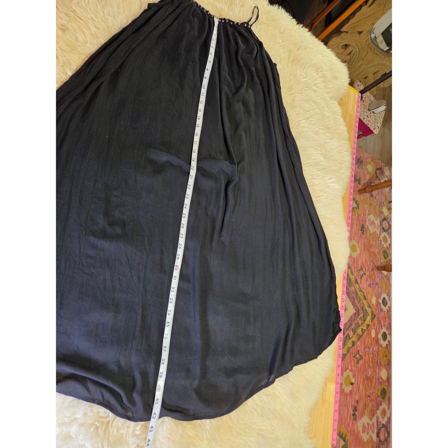 Maurice's Black Spaghetti Strap Dress Silver Studded Neckline Midi Large