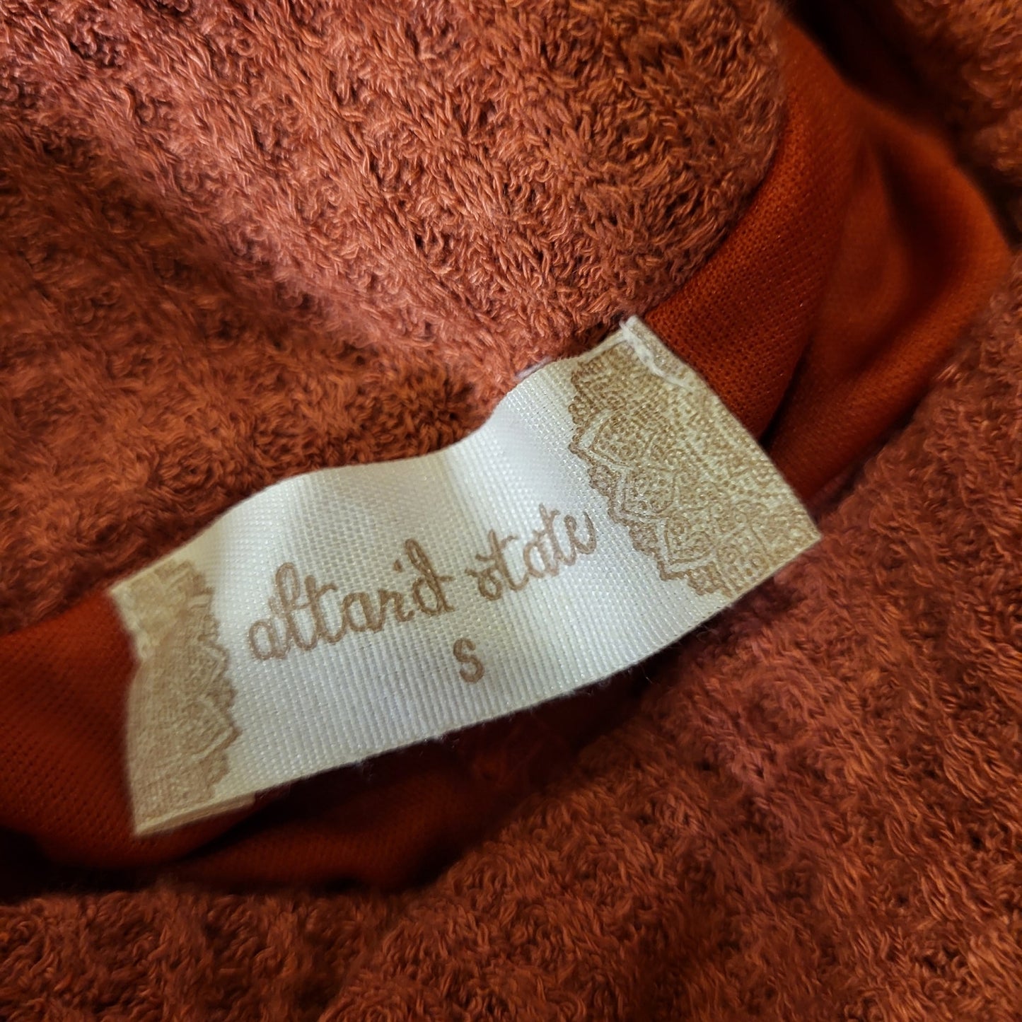 Altar'd State Waffle Knit Orange Rust Sleeveless Knee Turtle Neck Dress Lace Hem