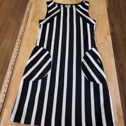 Yoana Baraschi Black & White Striped Bodycon Midi Pencil Dress Pocket Sleeveless