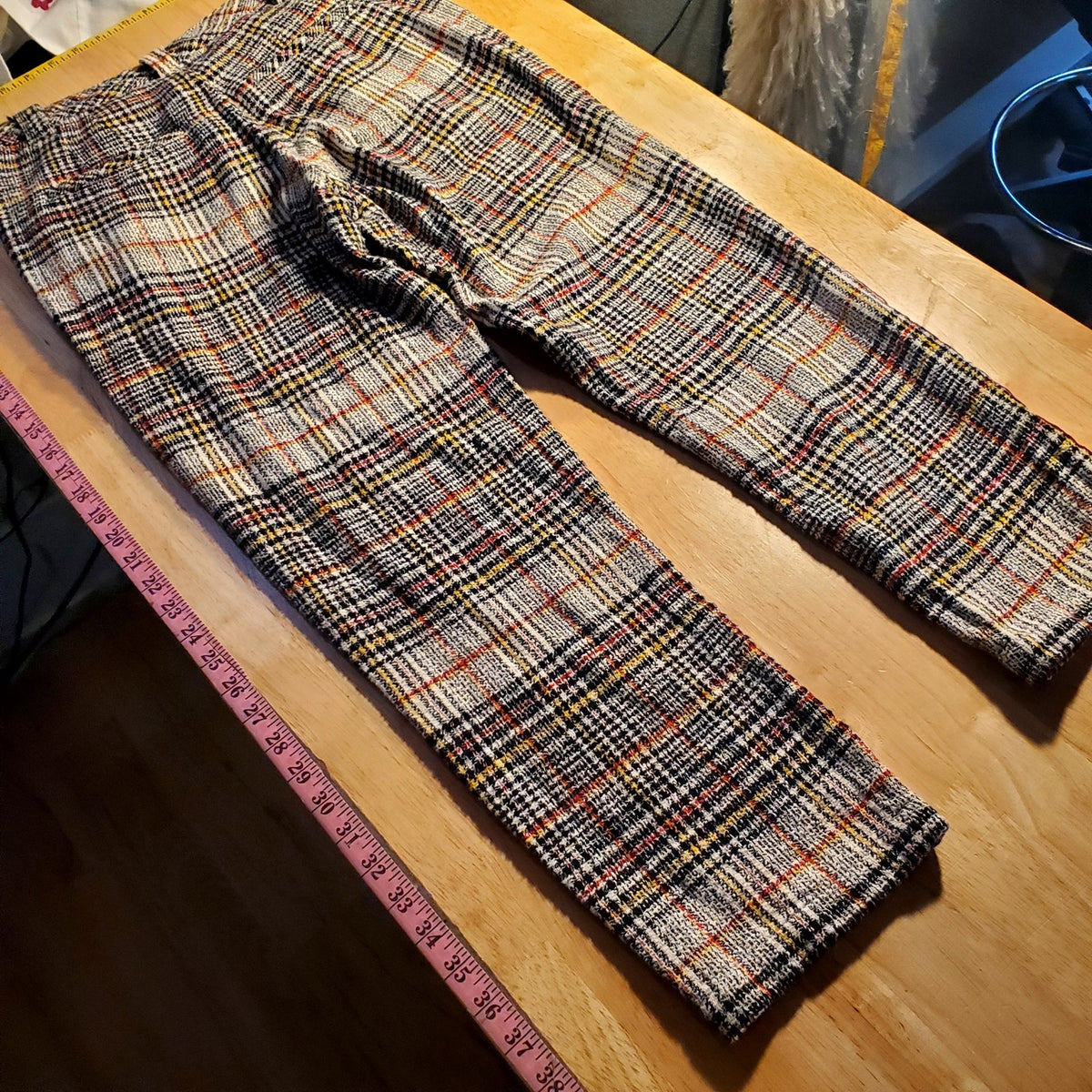 Free People 100% cotton size 2 plaid cigarette pants striped side