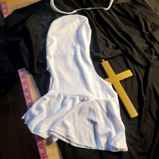 Nun Habit Costume set with head covering dress and cross small medium