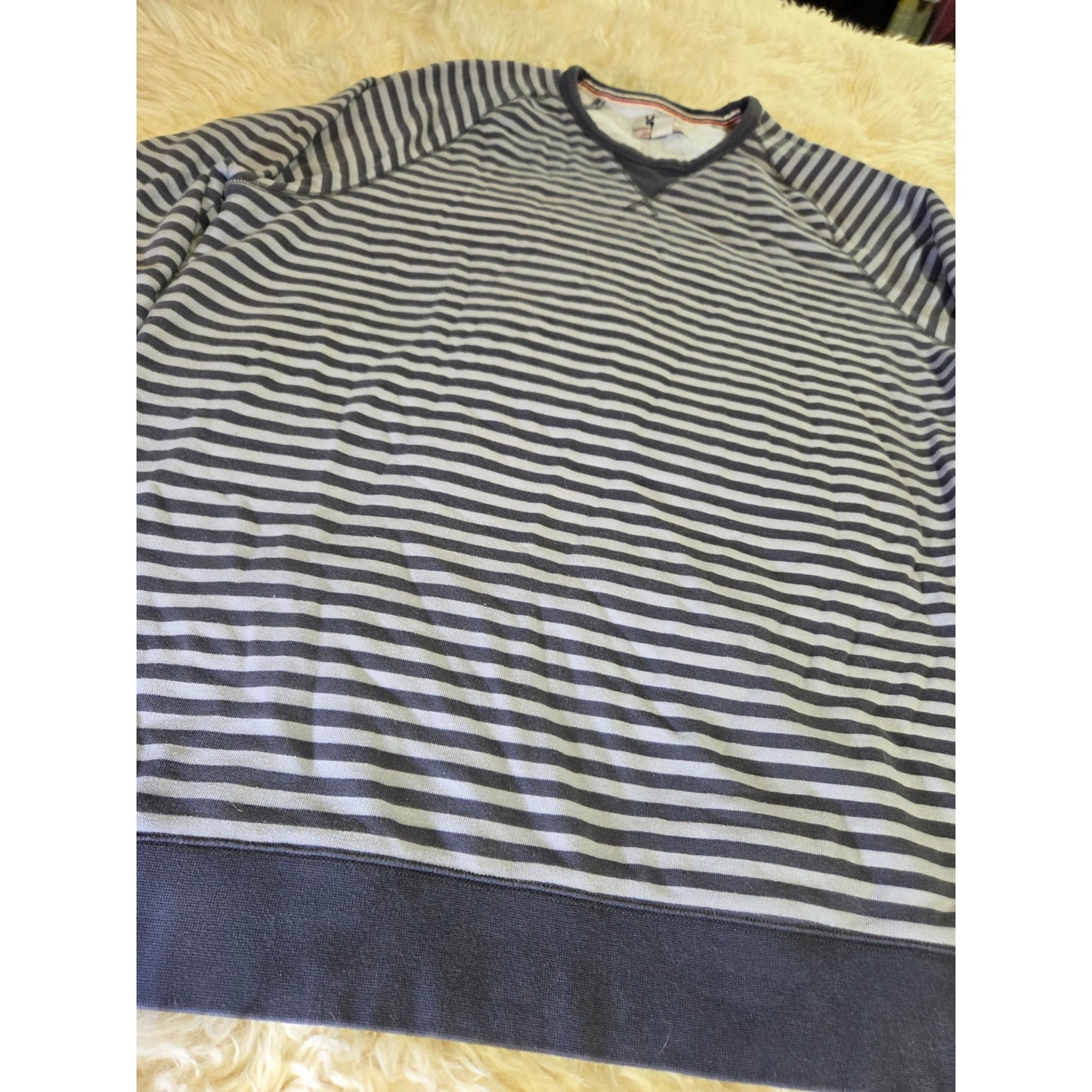 Land's End Serious Sweats Gray Striped Pullover Sweatshirt Jersey Knit Thick XL