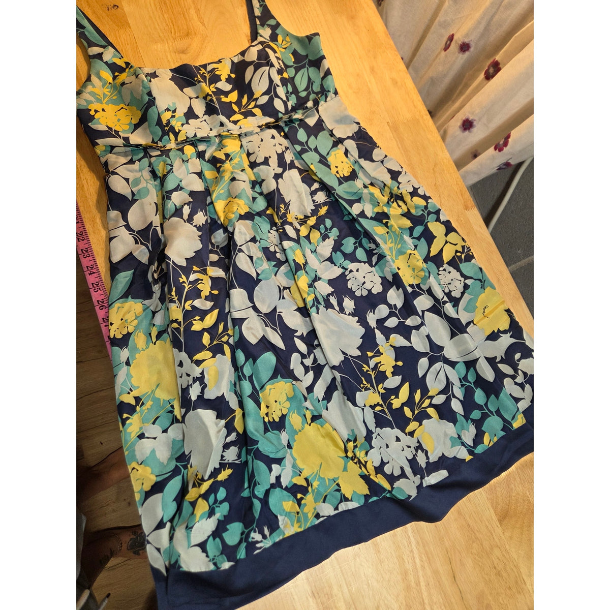 Max and Cleo size 8 blue and yellow floral print silk skater dress sleeveless