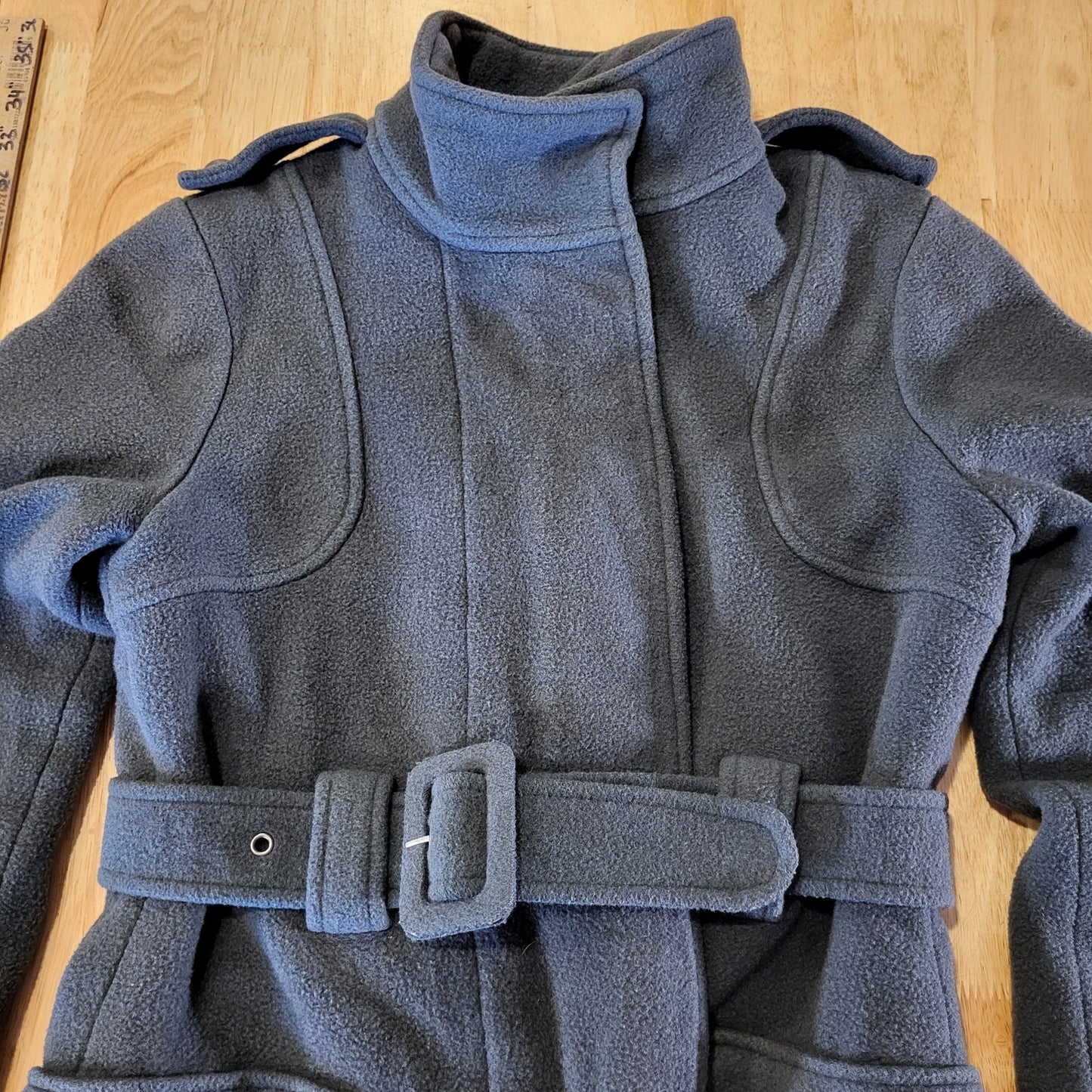B.B. Dakota Wool Blend Mid Length Fleece Gray Pocket Epaulette (See belt wear)