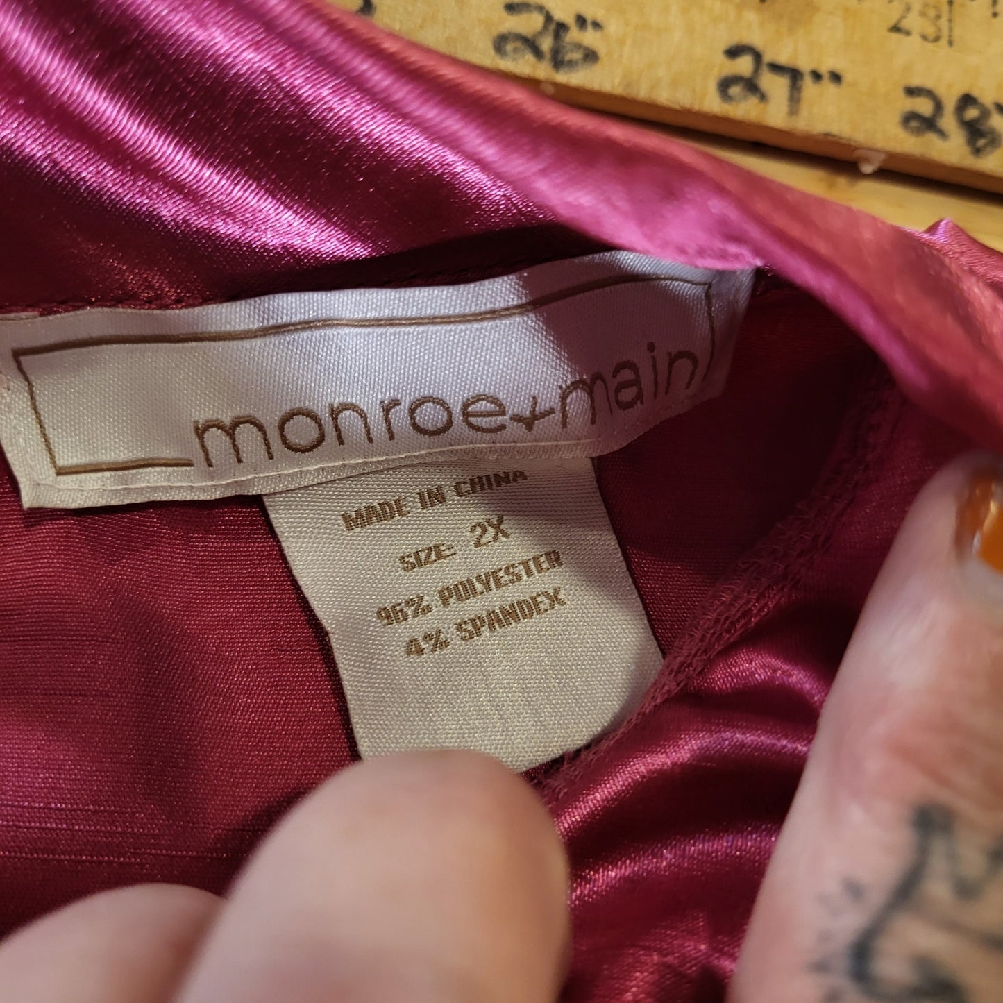 Monroe & Main Vintage Satin Pink Fuscia Winged Sleeve High Neck Blouse 2x