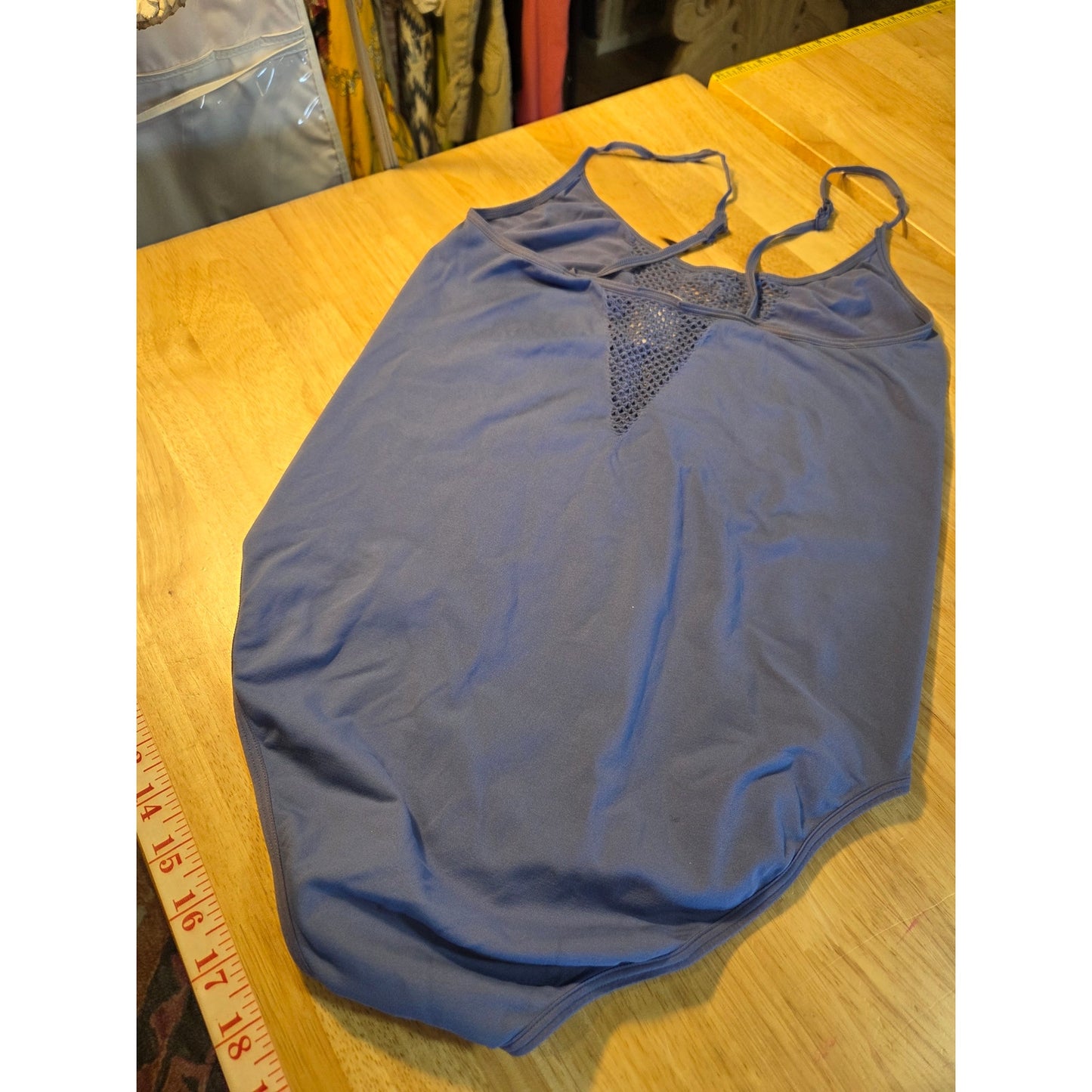 Victoria's Secret blue spaghetti striped bodysuit mesh cut out snap adjust lrg